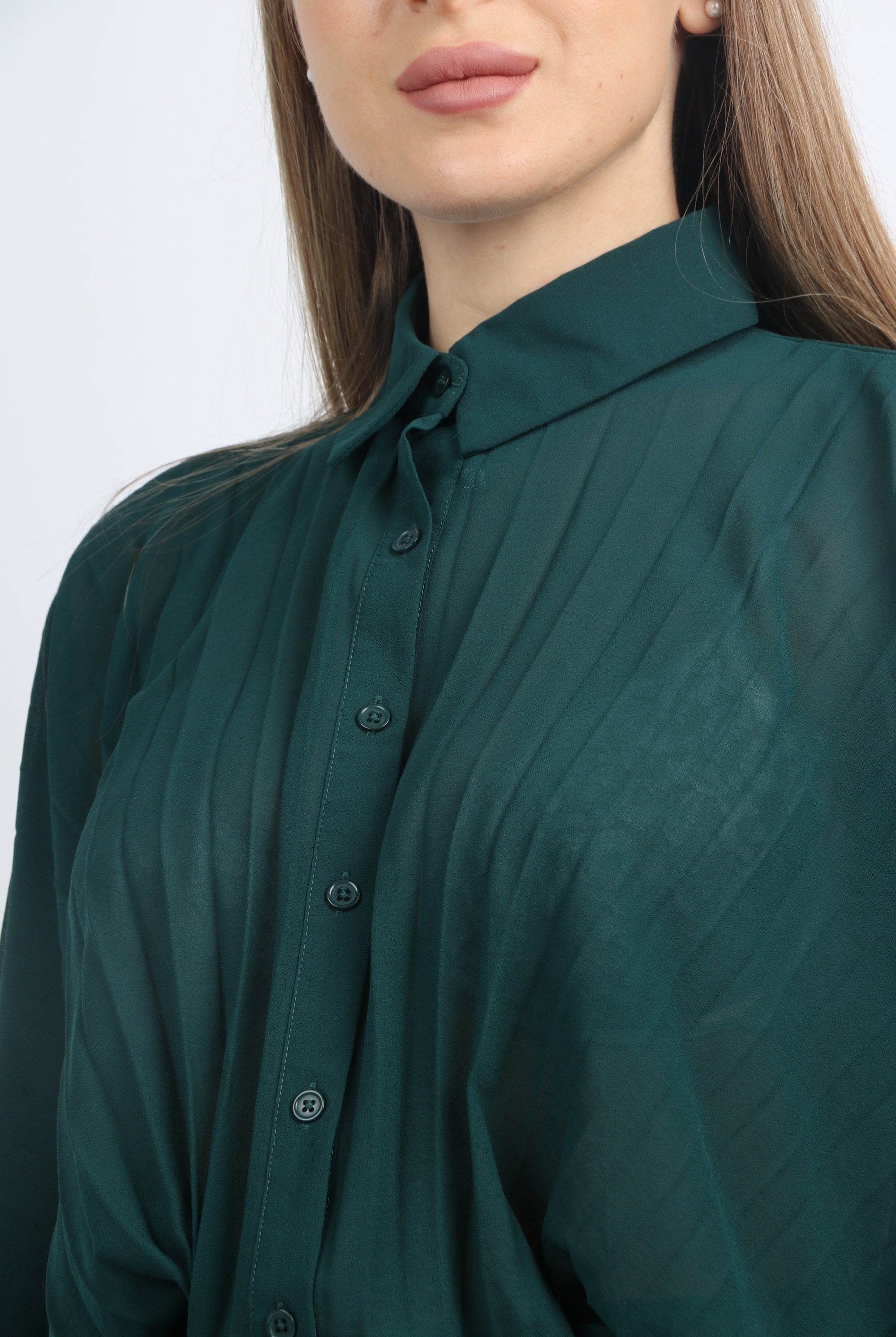 نتشي بلوزة أوفر سايز بياقة وأزرار أمامية نسائي