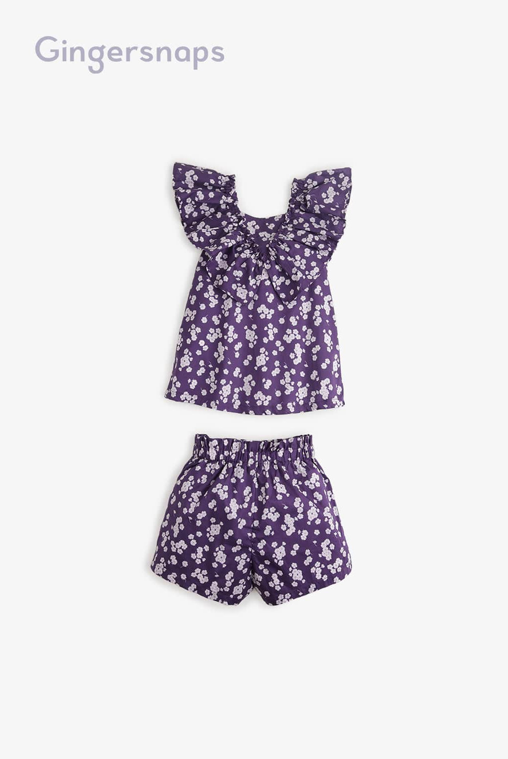 جينجرسنابس طقم بناتي موردة على شكل فراشة وشورت أرجواني