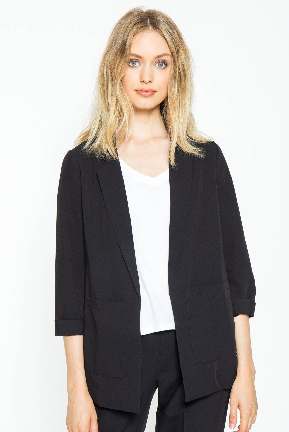 شانا جاكيت سادة كم طويل أسود