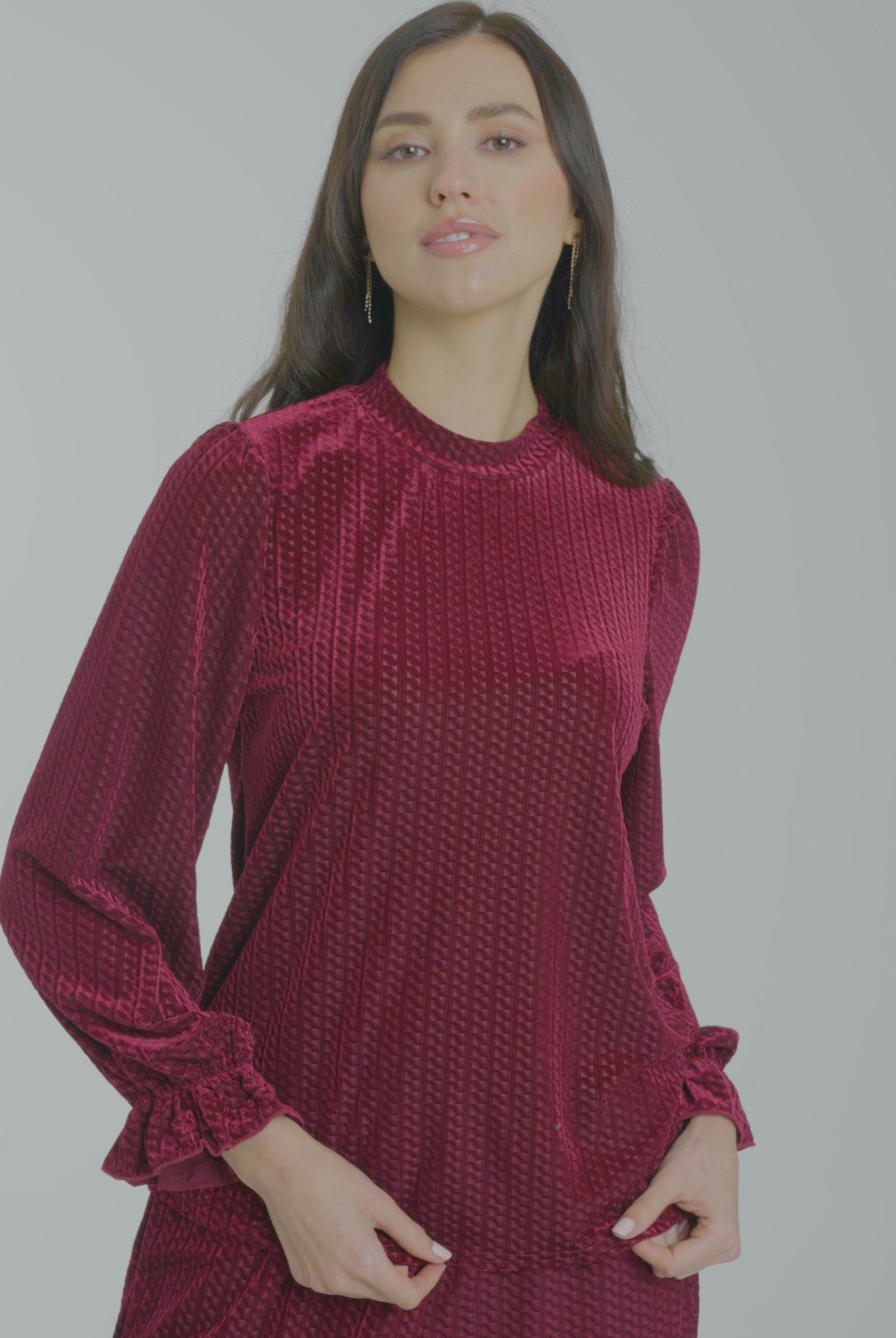 ميكا توب واسع منقوش كم طويل واسع بف نسائي