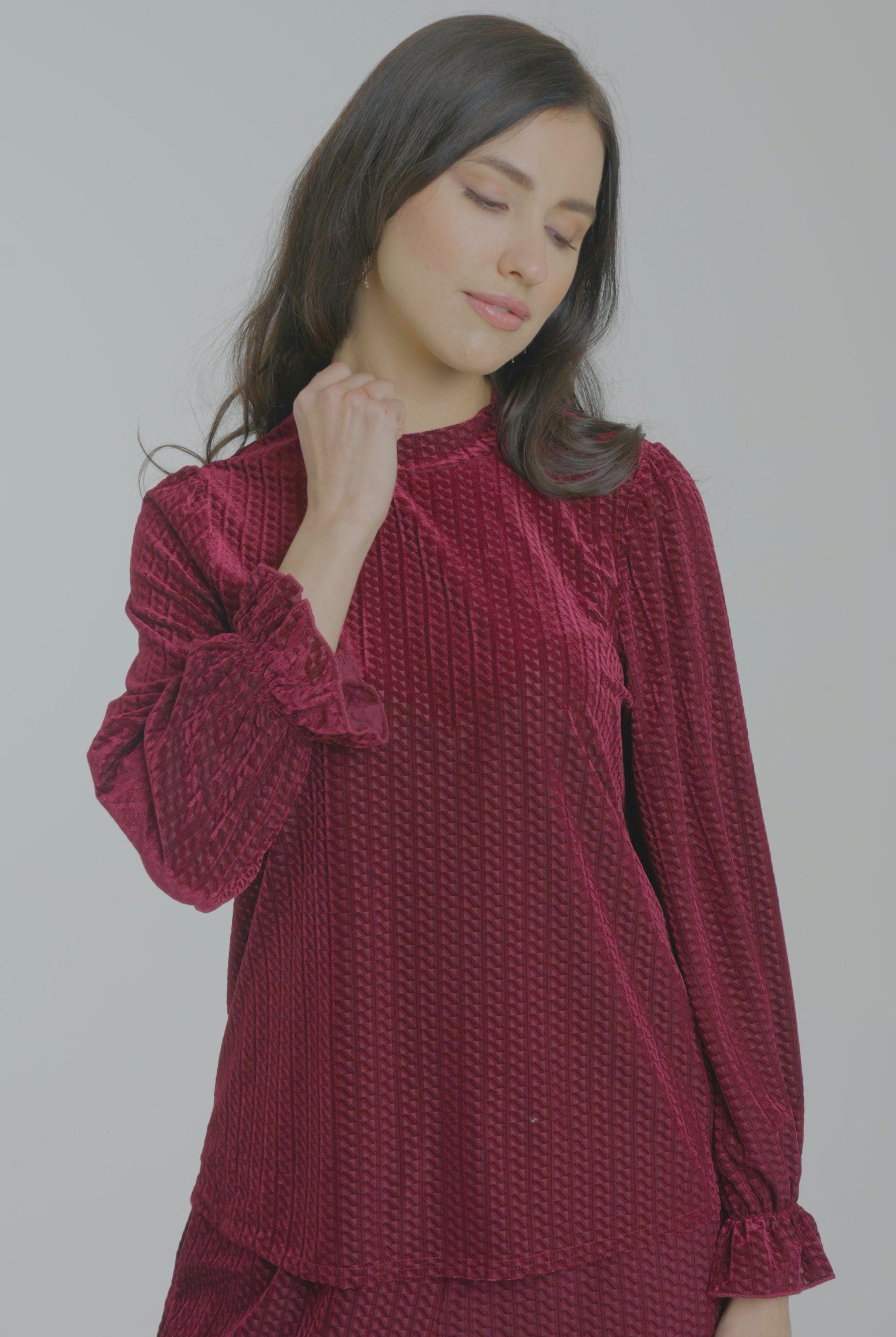 ميكا توب واسع منقوش كم طويل واسع بف نسائي