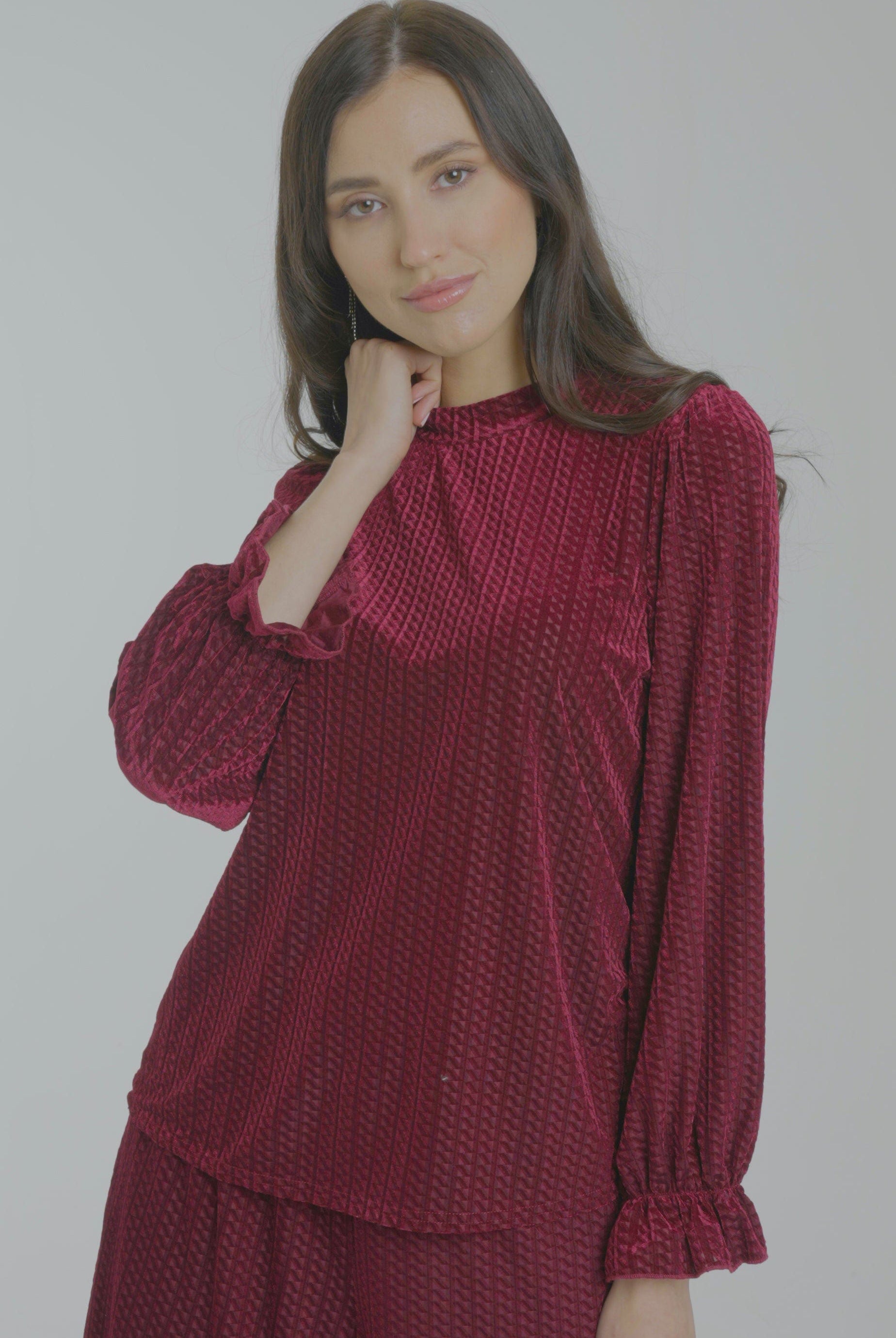 ميكا توب واسع منقوش كم طويل واسع بف نسائي