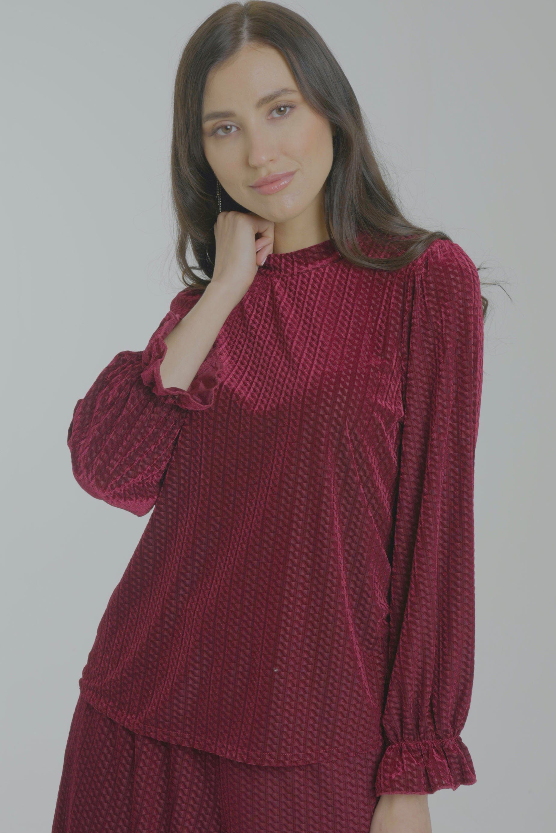 ميكا توب واسع منقوش كم طويل واسع بف نسائي