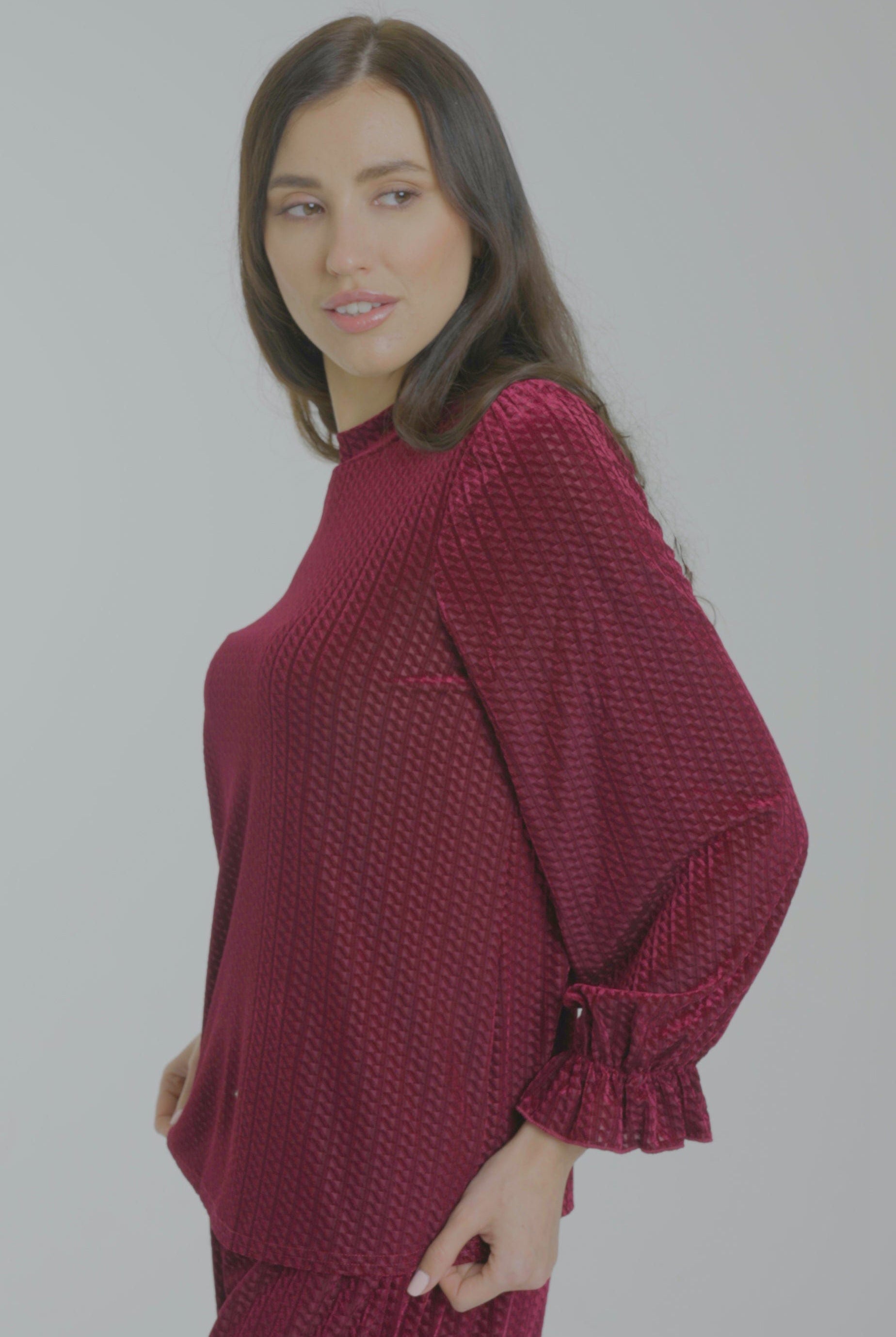 ميكا توب واسع منقوش كم طويل واسع بف نسائي