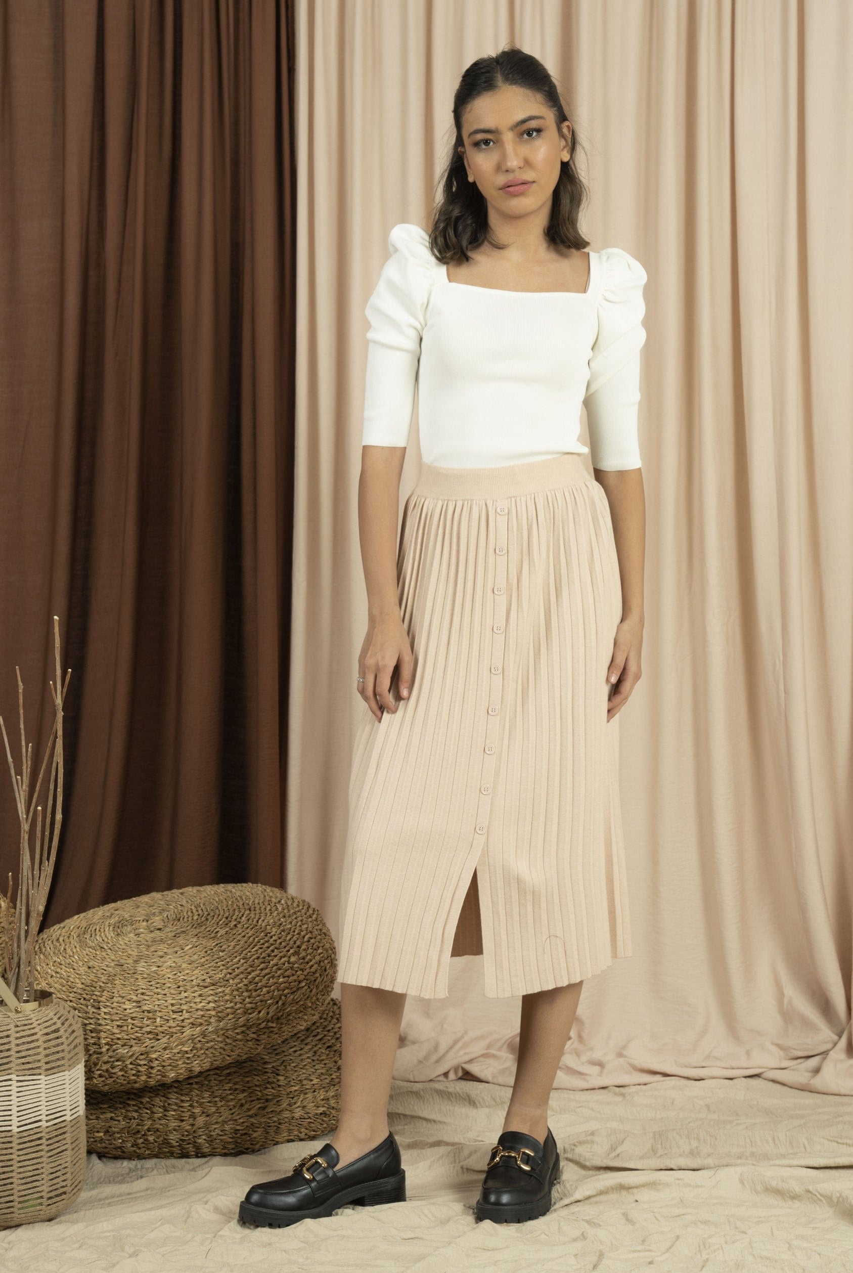 نتشي بلوزة ضيقة كتف مرتفع 3/4 كم نسائي