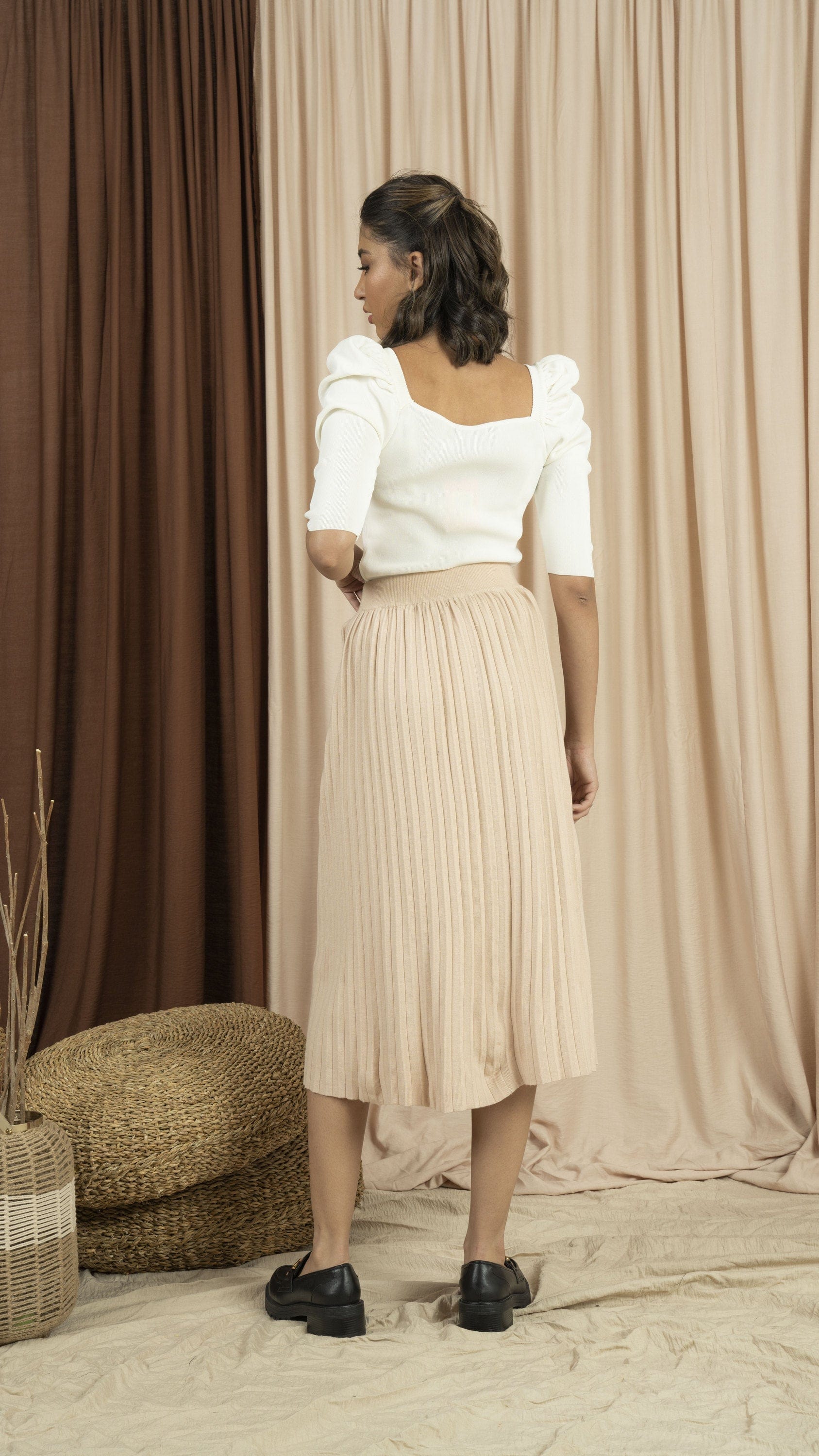 نتشي بلوزة ضيقة كتف مرتفع 3/4 كم نسائي