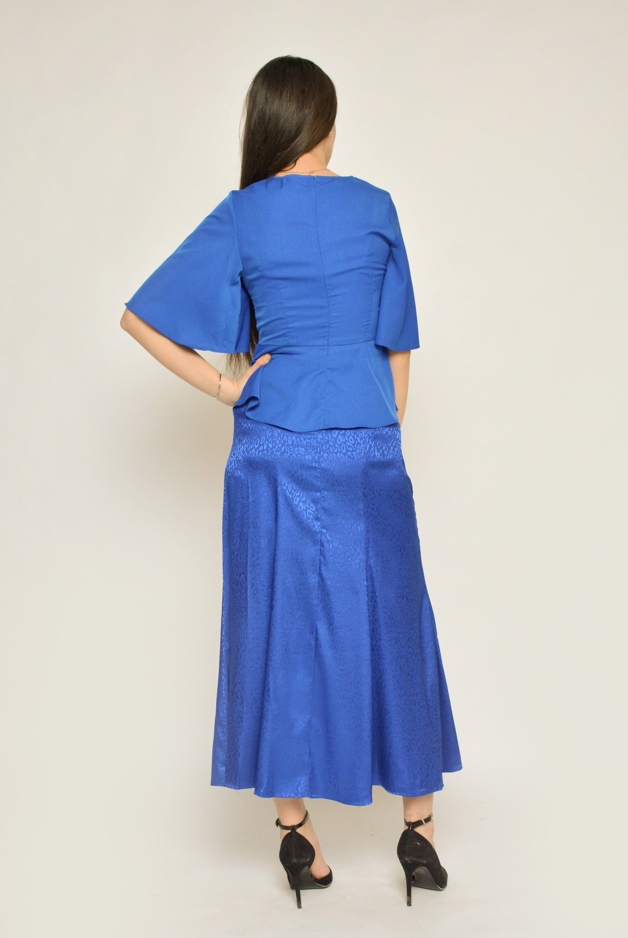 نتشي تنورة ميدي سهرة جاكار منقوشة واسعة