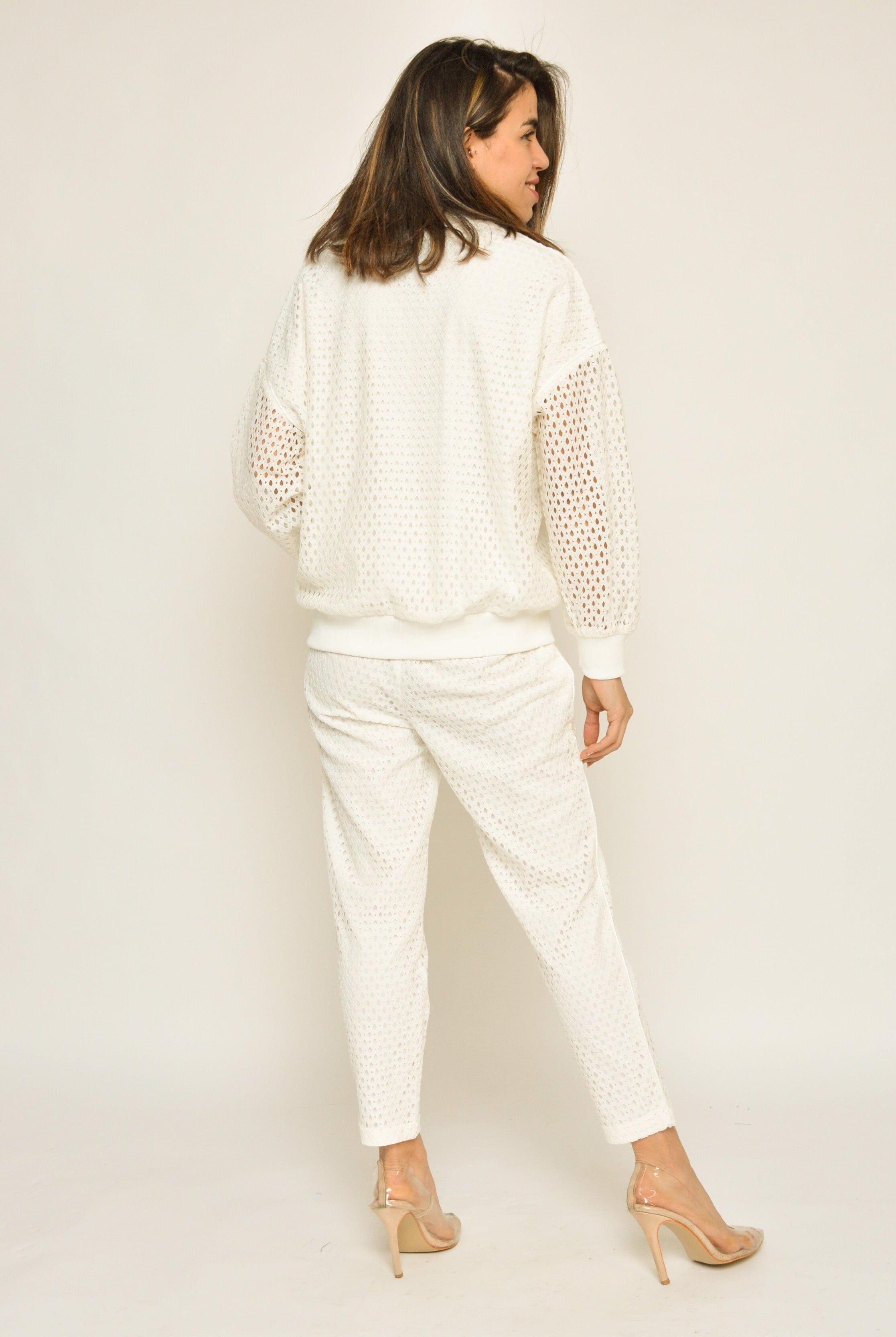 كيتشن بنطلون مخرم طويل نسائي أبيض