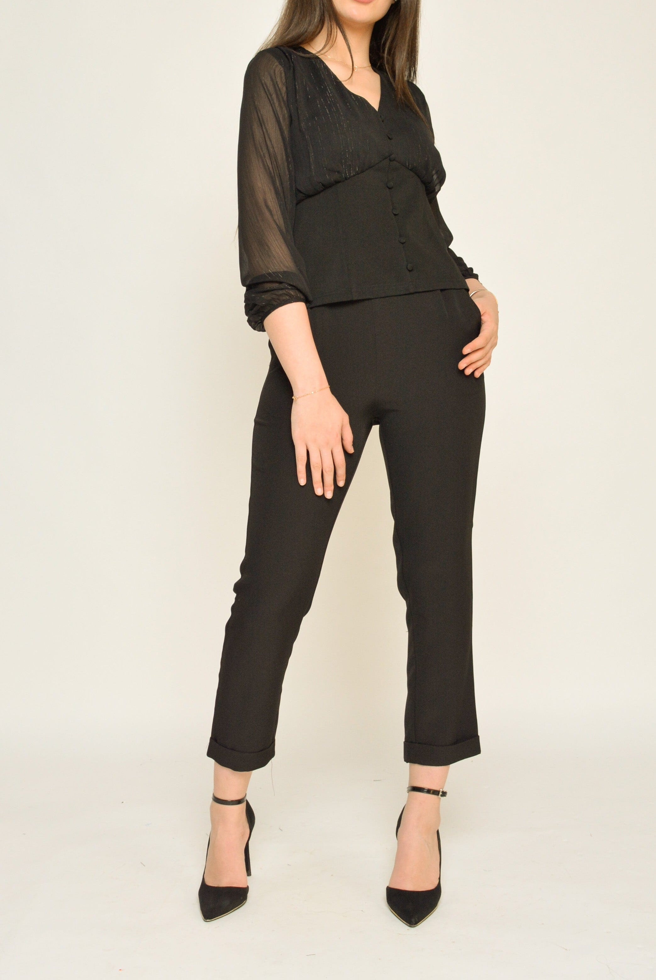 نتشي بلوزة سهرة بأزرار امامية وكم طويل نسائي