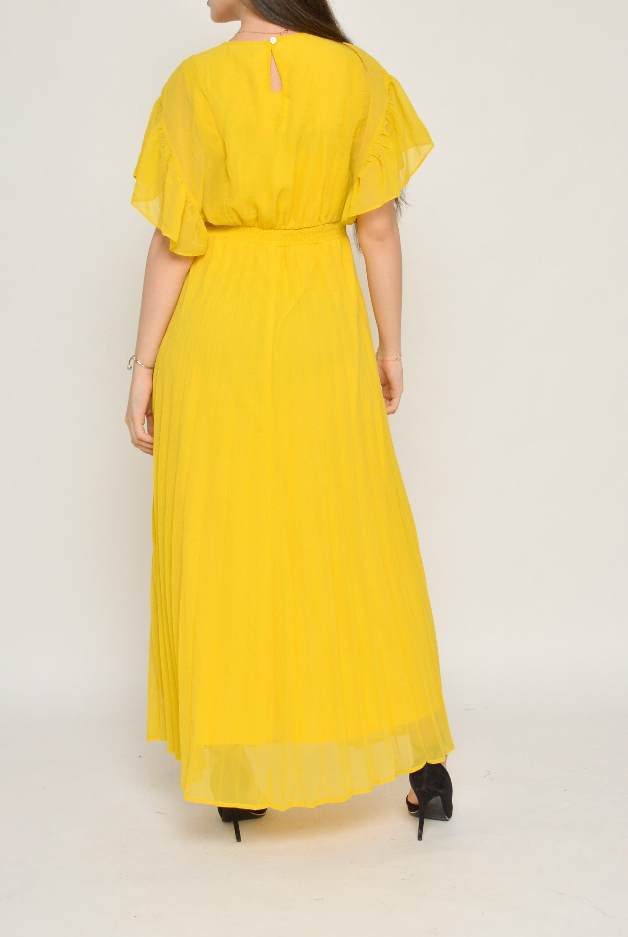 نتشي فستان طويل شيفون كاجوال كسرات على الصدر كم قصير