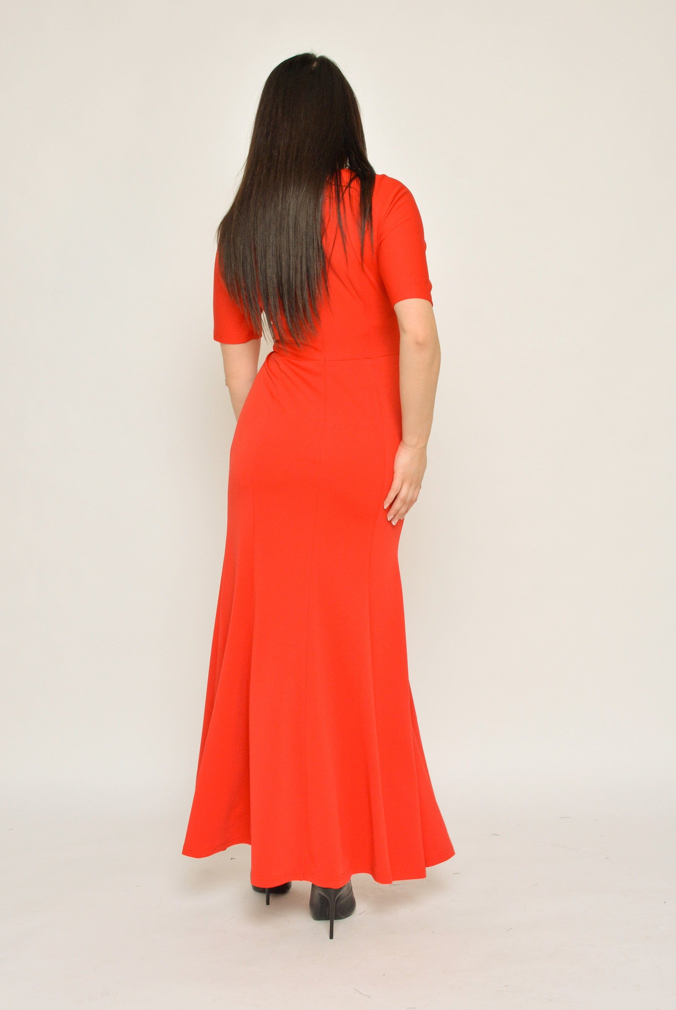 نتشي فستان طويل مجسم سبعة واسع من أسفل كم قصير