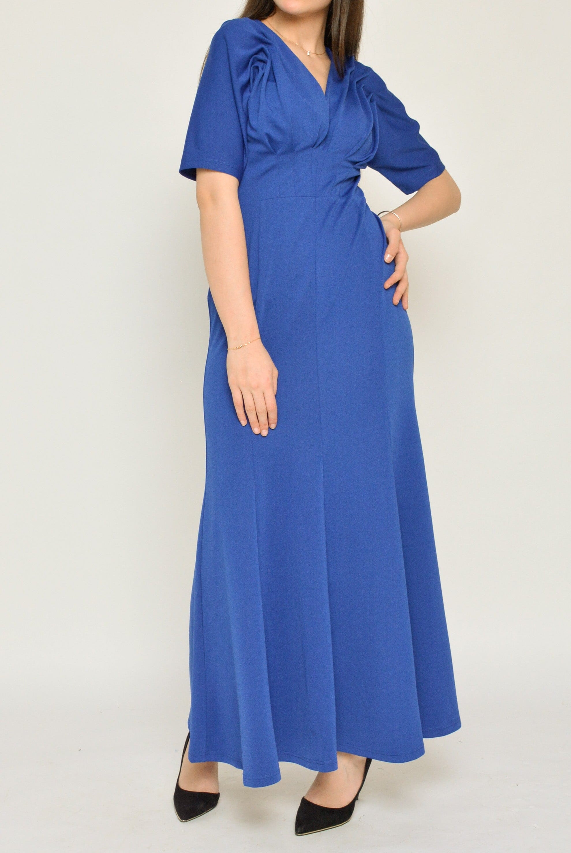 نتشي فستان طويل مجسم سبعة واسع من أسفل كم قصير