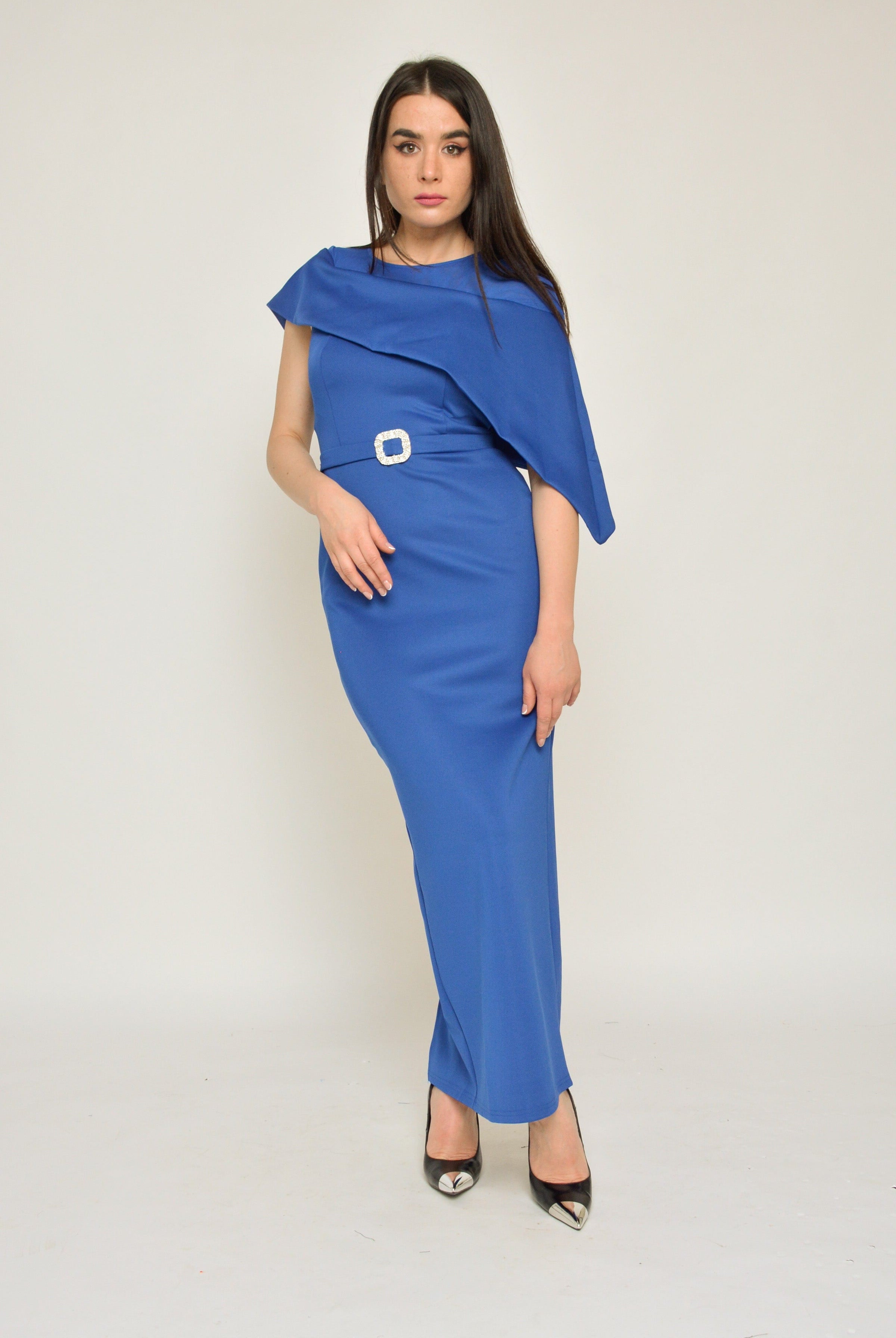 نتشي فستان بكتف واحد طويل تصميم فراشة