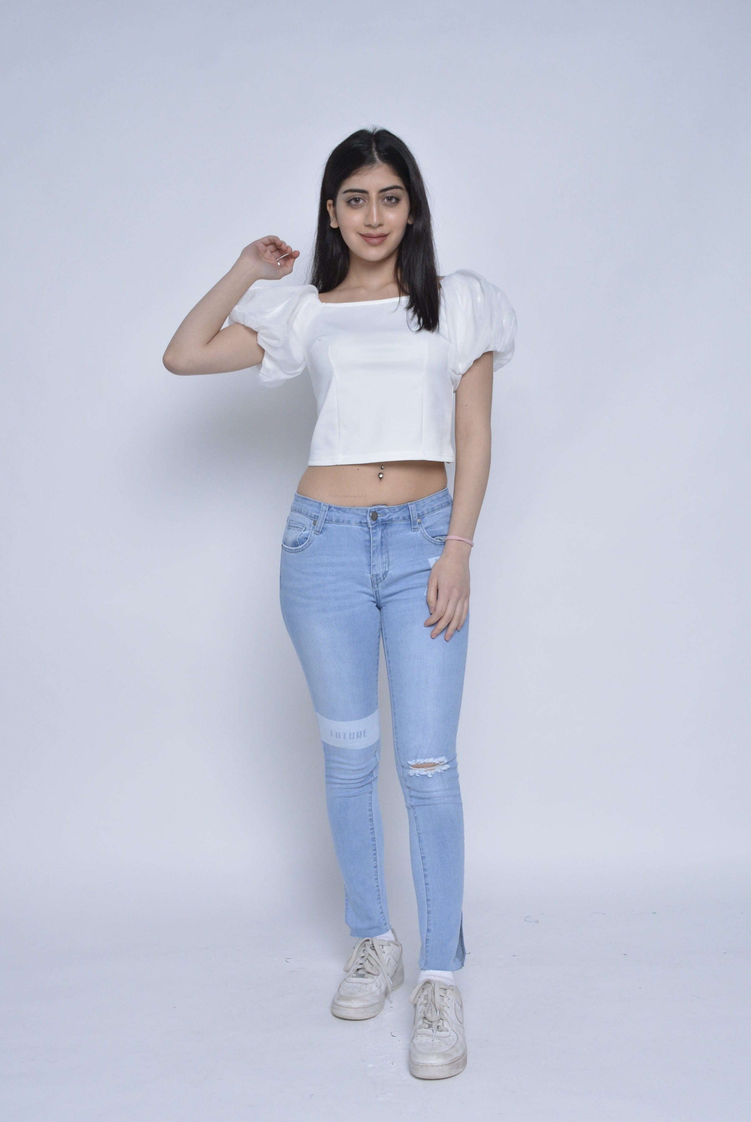 نتشي بنطلون سكيني مقطع على الركبة طويل نسائي