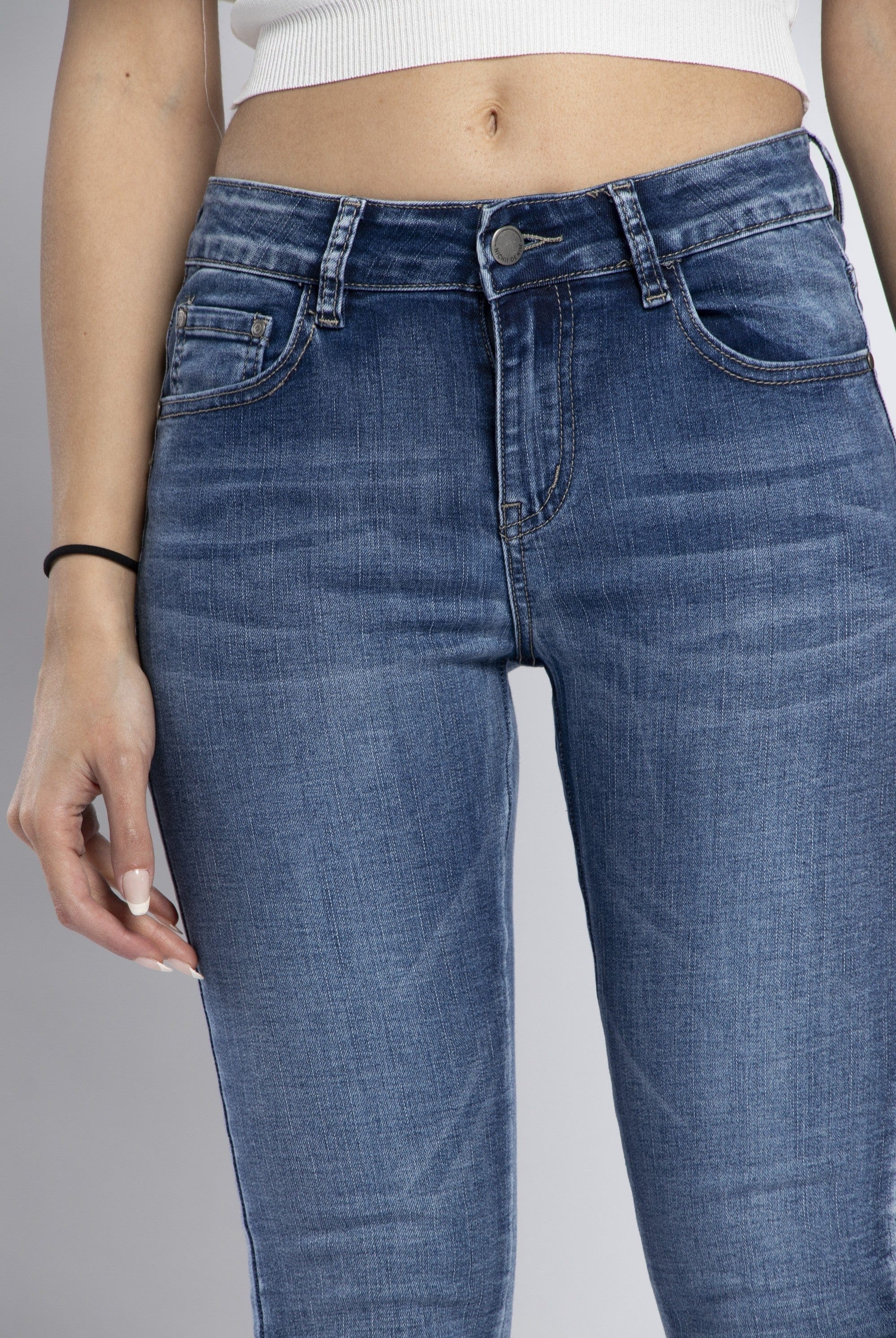 نتشي بنطلون جينز ضيق هاي ويست بسحاب وجيوب طويل نسائي