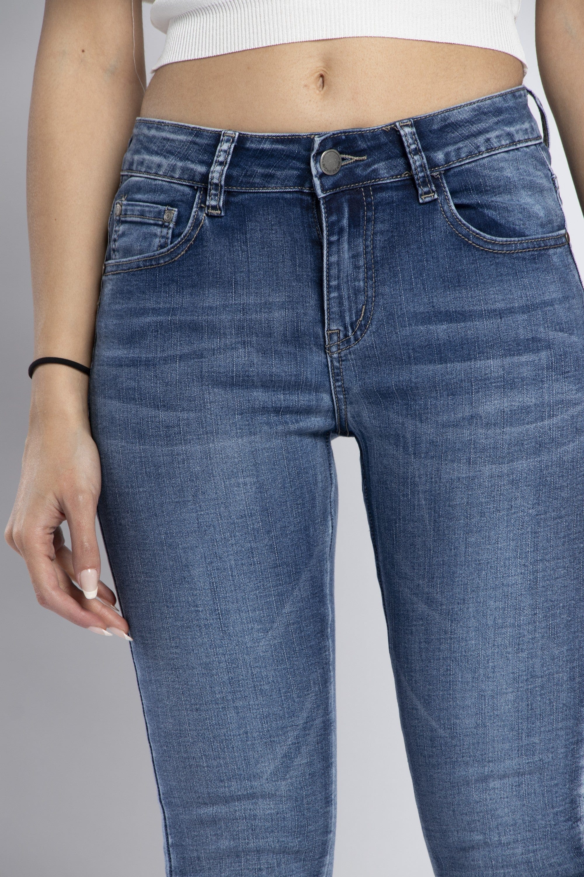 نتشي بنطلون جينز ضيق هاي ويست بسحاب وجيوب طويل نسائي