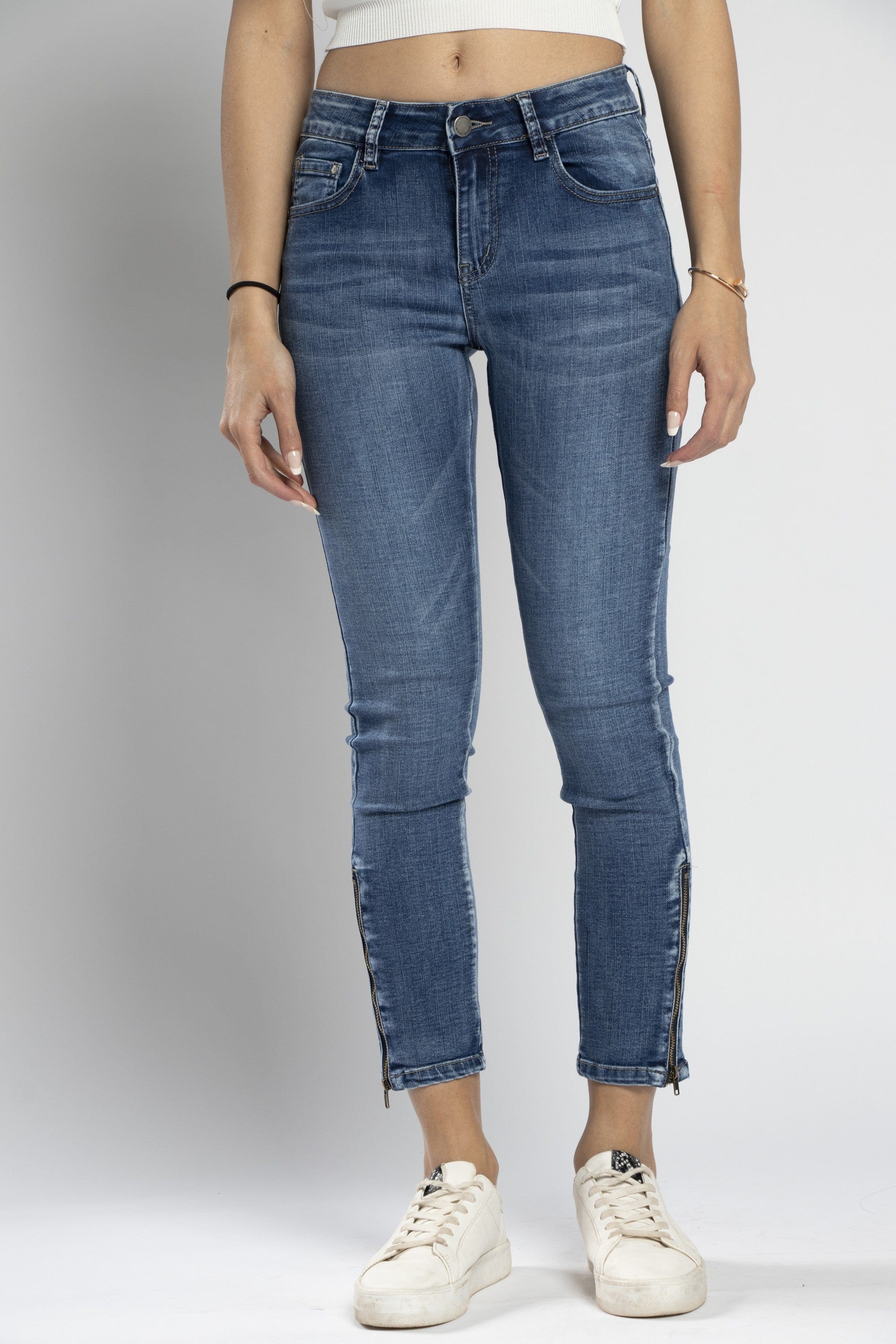 نتشي بنطلون جينز ضيق هاي ويست بسحاب وجيوب طويل نسائي