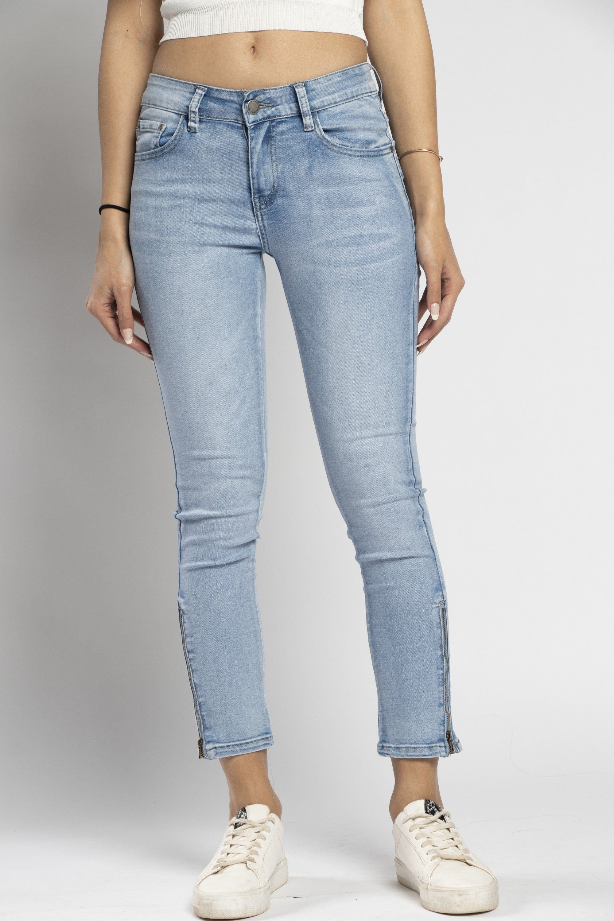 نتشي بنطلون جينز ضيق هاي ويست بسحاب وجيوب طويل نسائي