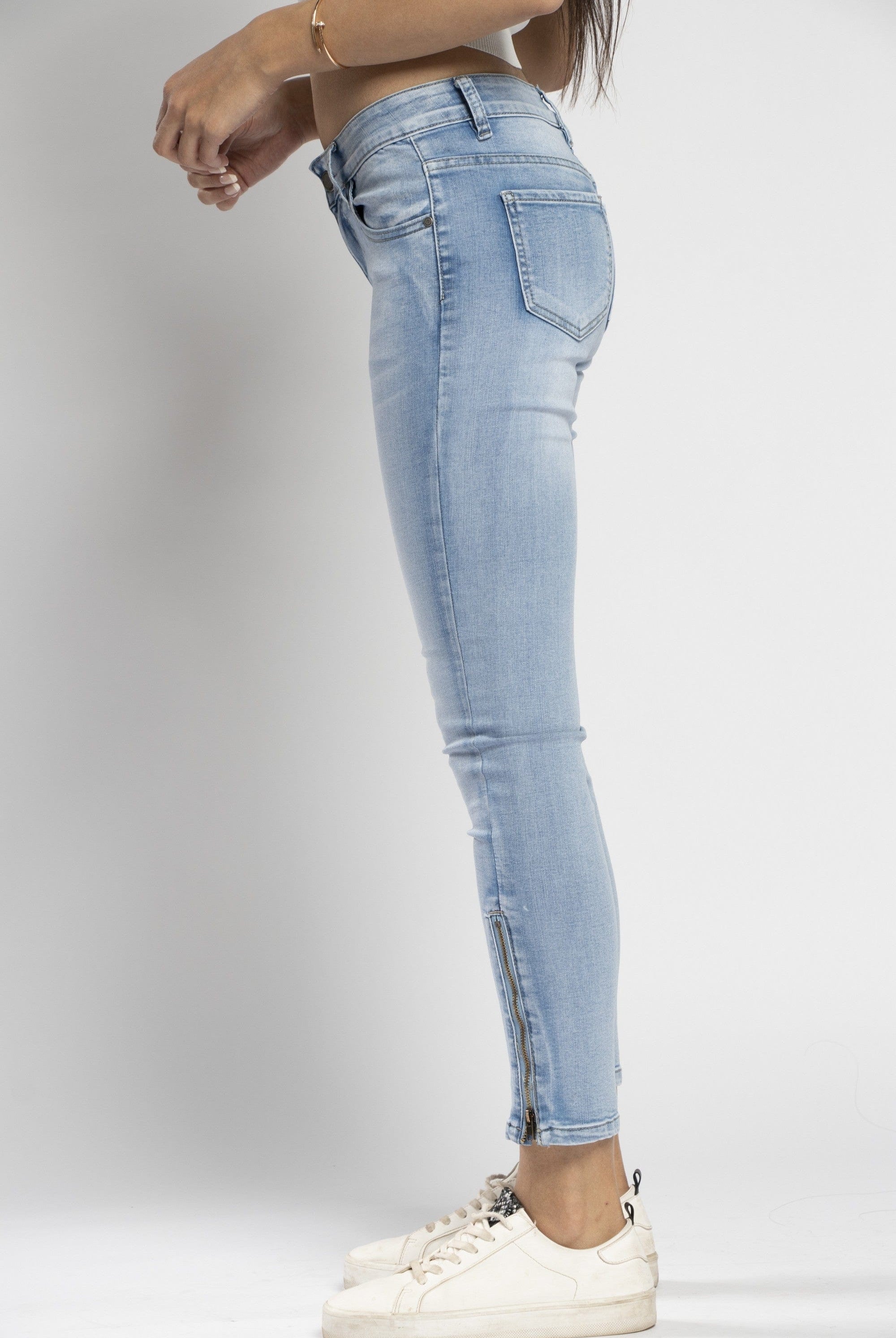 نتشي بنطلون جينز ضيق هاي ويست بسحاب وجيوب طويل نسائي