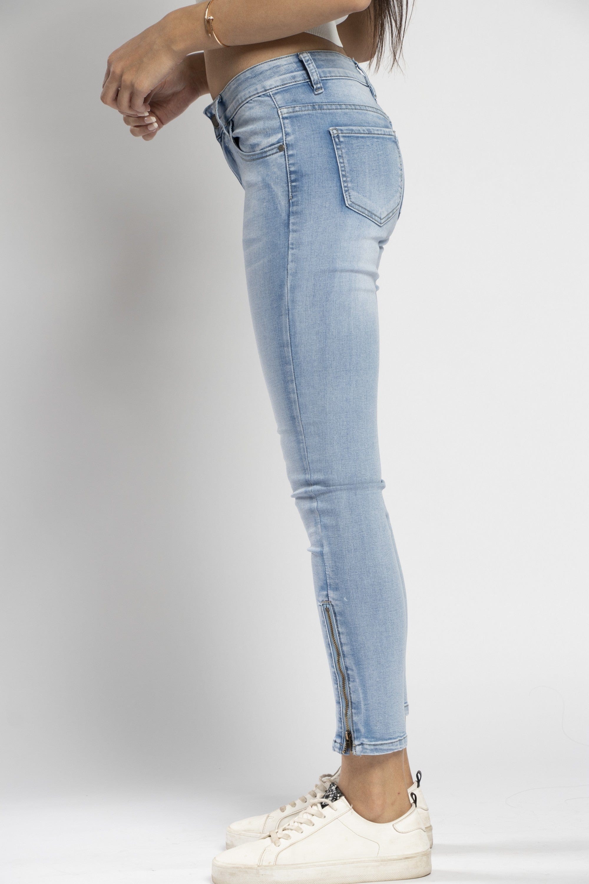 نتشي بنطلون جينز ضيق هاي ويست بسحاب وجيوب طويل نسائي