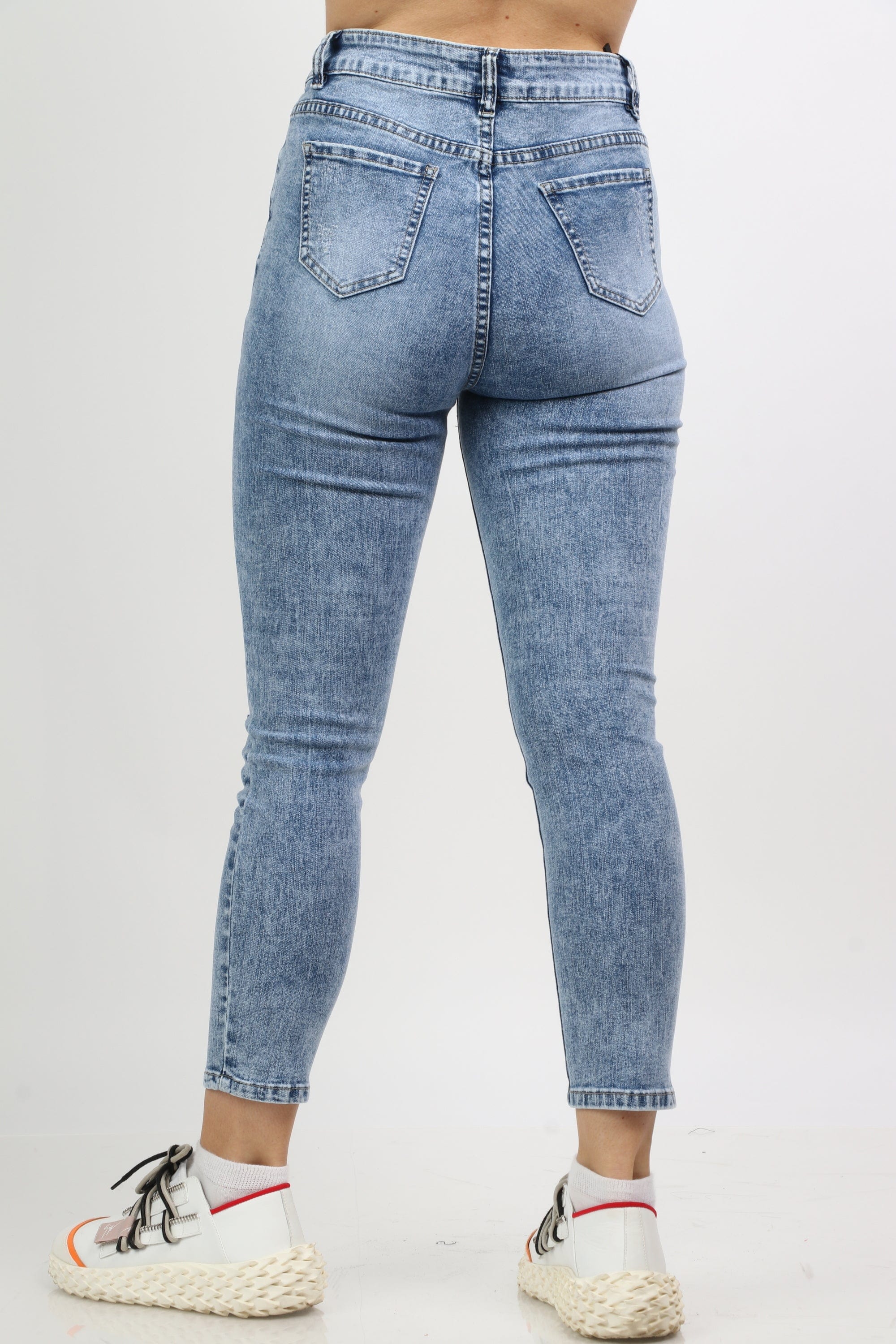 نتشي بنطلون جينز سكيني هاي ويست بسحاب وجيوب وزرار طويل نسائي