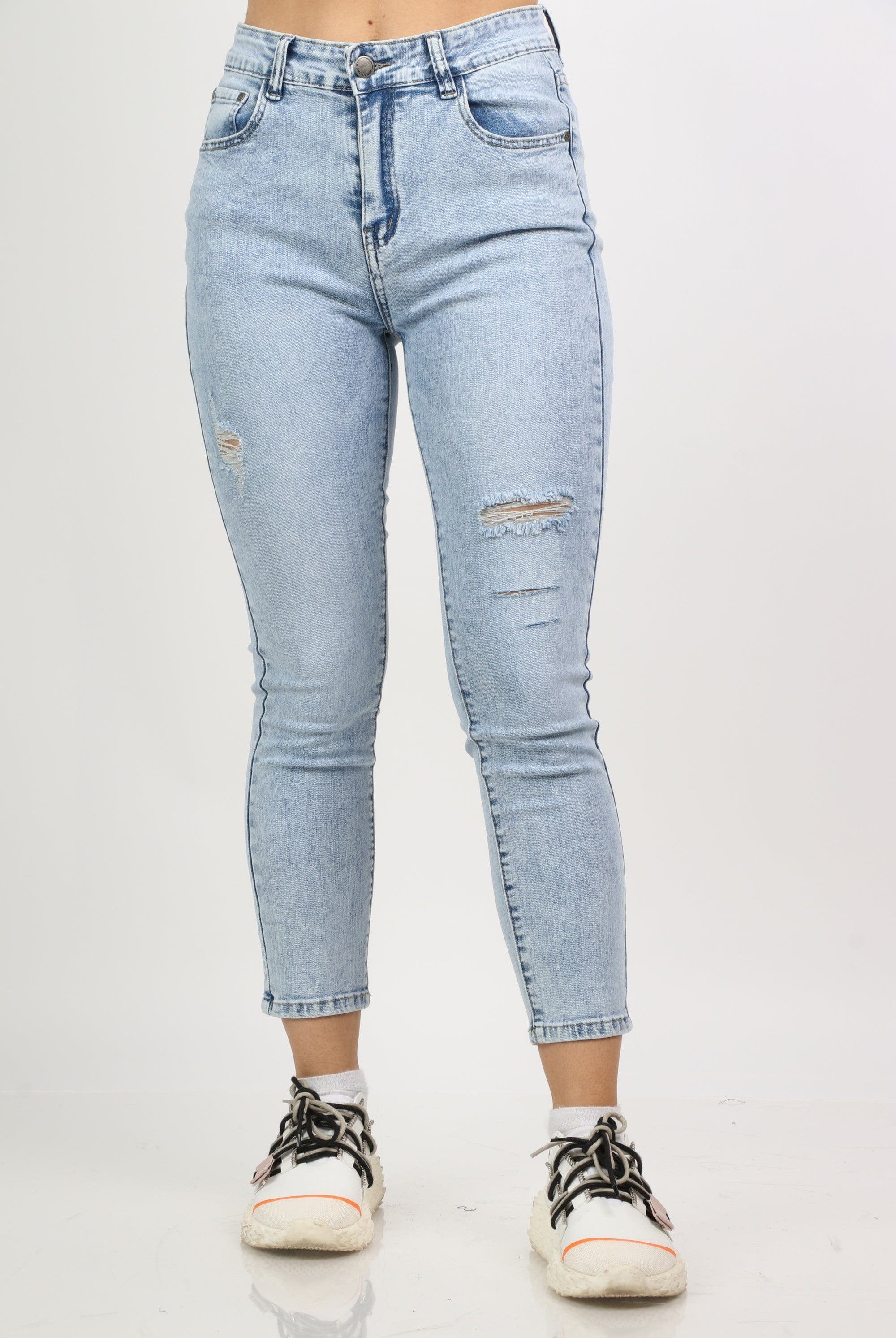 نتشي بنطلون جينز سكيني هاي ويست بسحاب وجيوب وزرار طويل نسائي