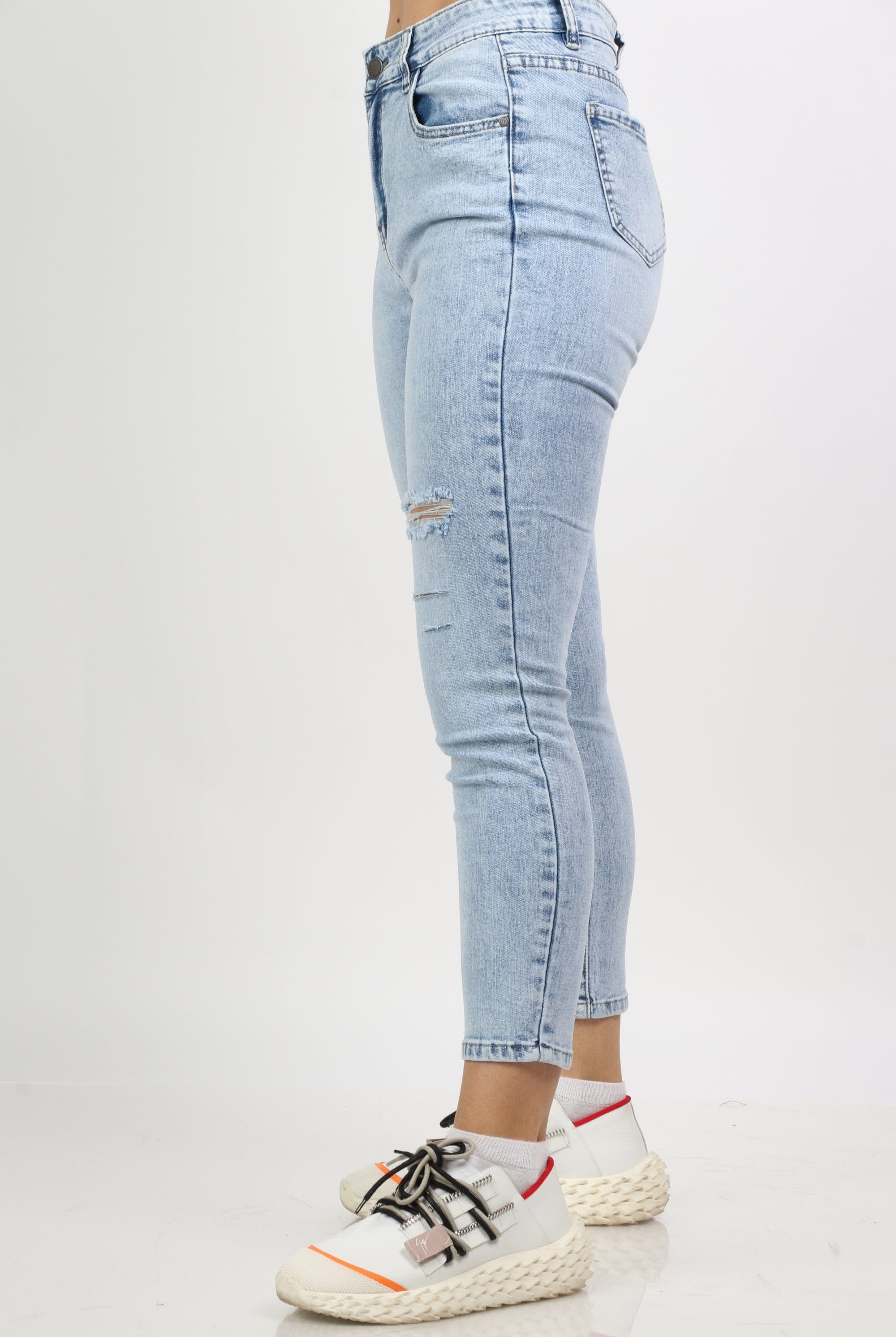 نتشي بنطلون جينز سكيني هاي ويست بسحاب وجيوب وزرار طويل نسائي