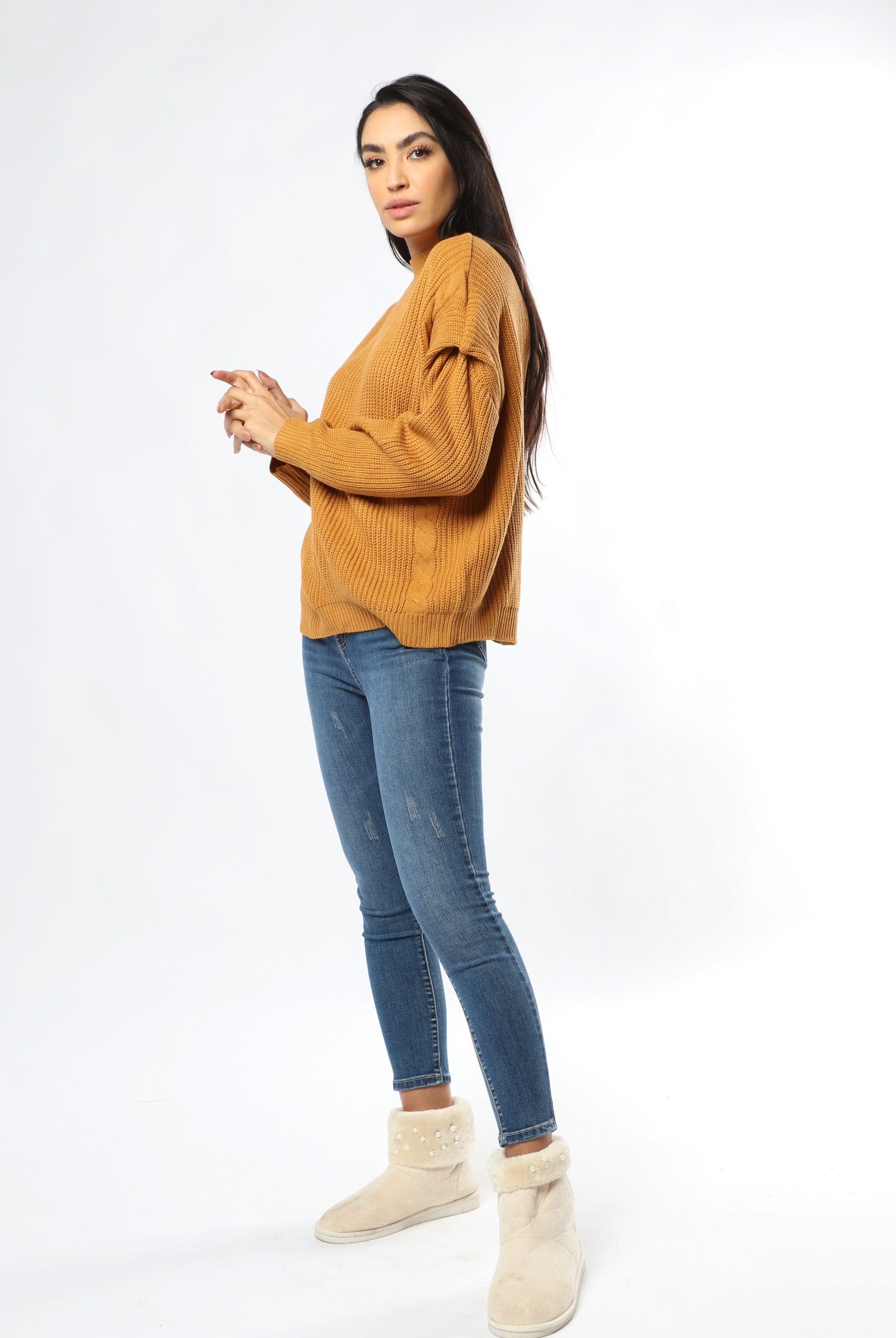 نتشي بلوفر صوف أوفر سايز كم طويل نسائي