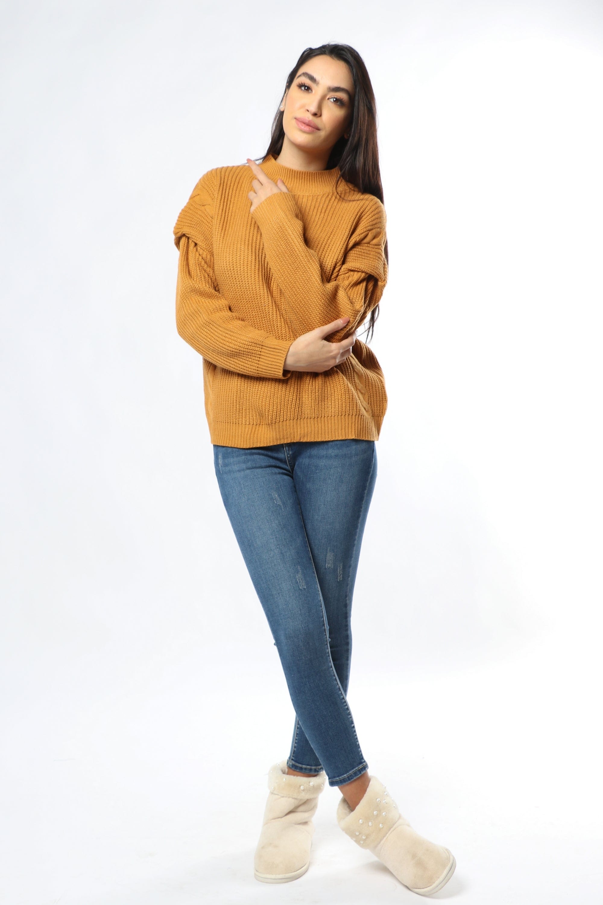 نتشي بلوفر صوف أوفر سايز كم طويل نسائي