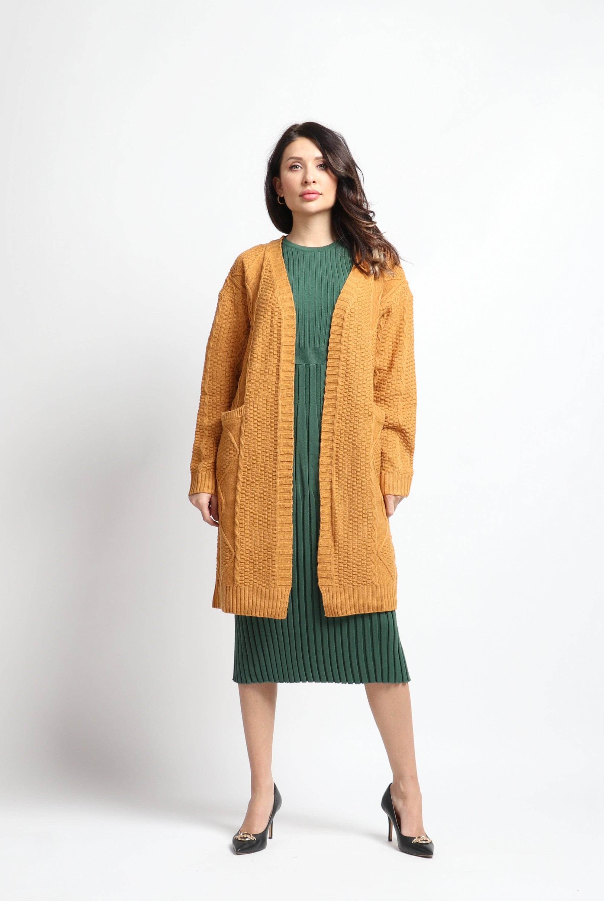 نتشي كارديجان نسائي قصير صوف بجيب بأكمام طويلة