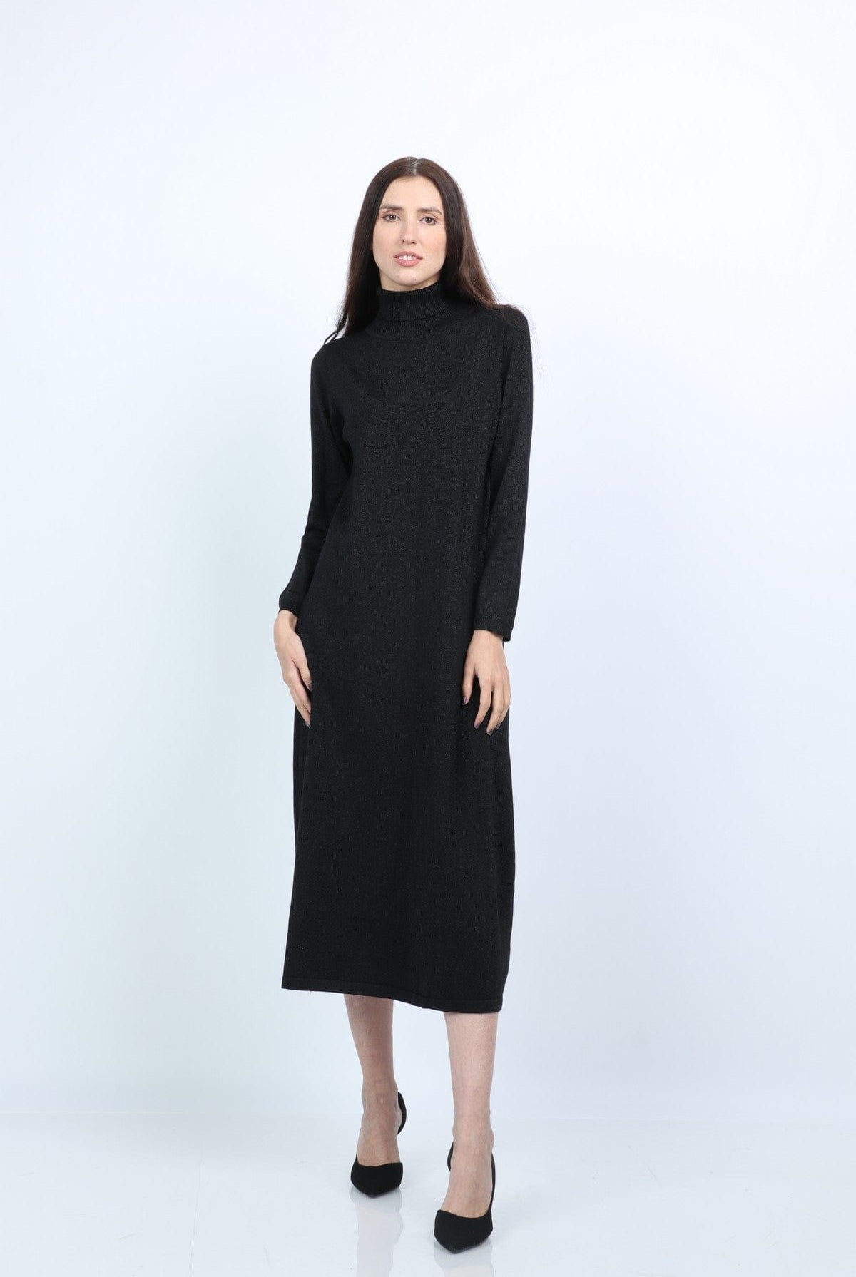 نتشي فستان ميدي صوف شتوي بأكمام طويلة