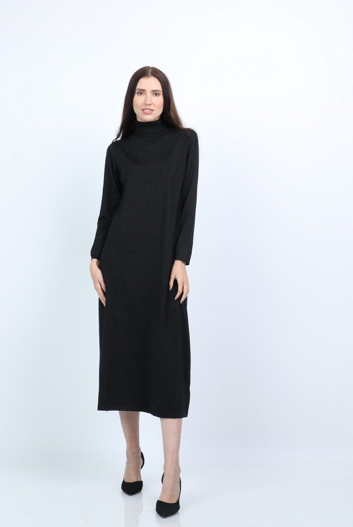 نتشي فستان ميدي صوف شتوي بأكمام طويلة