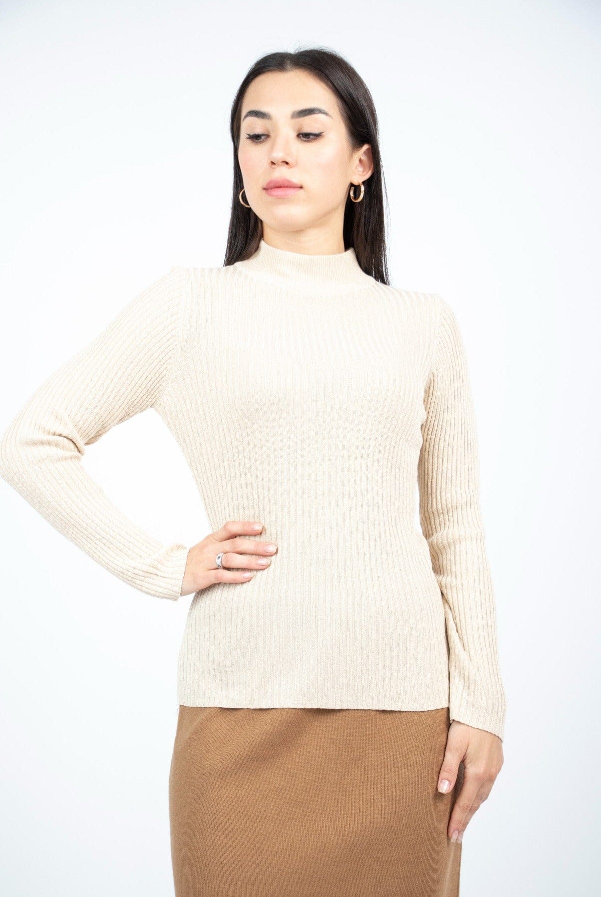 نتشي بلوزة مضلعة رقبة قصيرة كم طويل نسائي