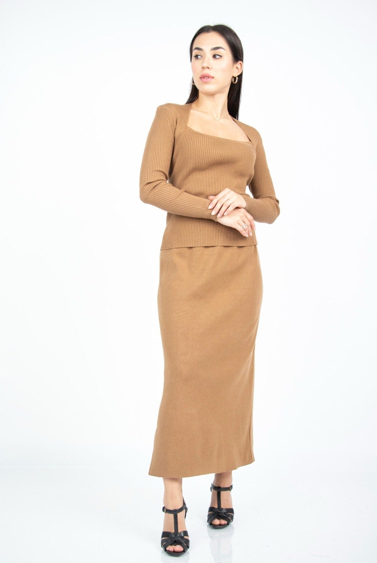 نتشي تنورة ميدي ضيقة رسمية بفتحة على الجنب بحزام خصر مطاط