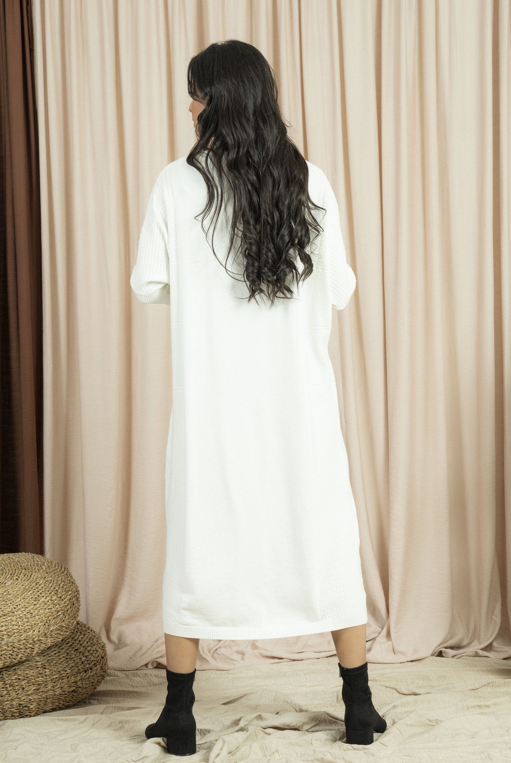 نتشي فستان شتوي ميدي طويل نسائية منسوجة