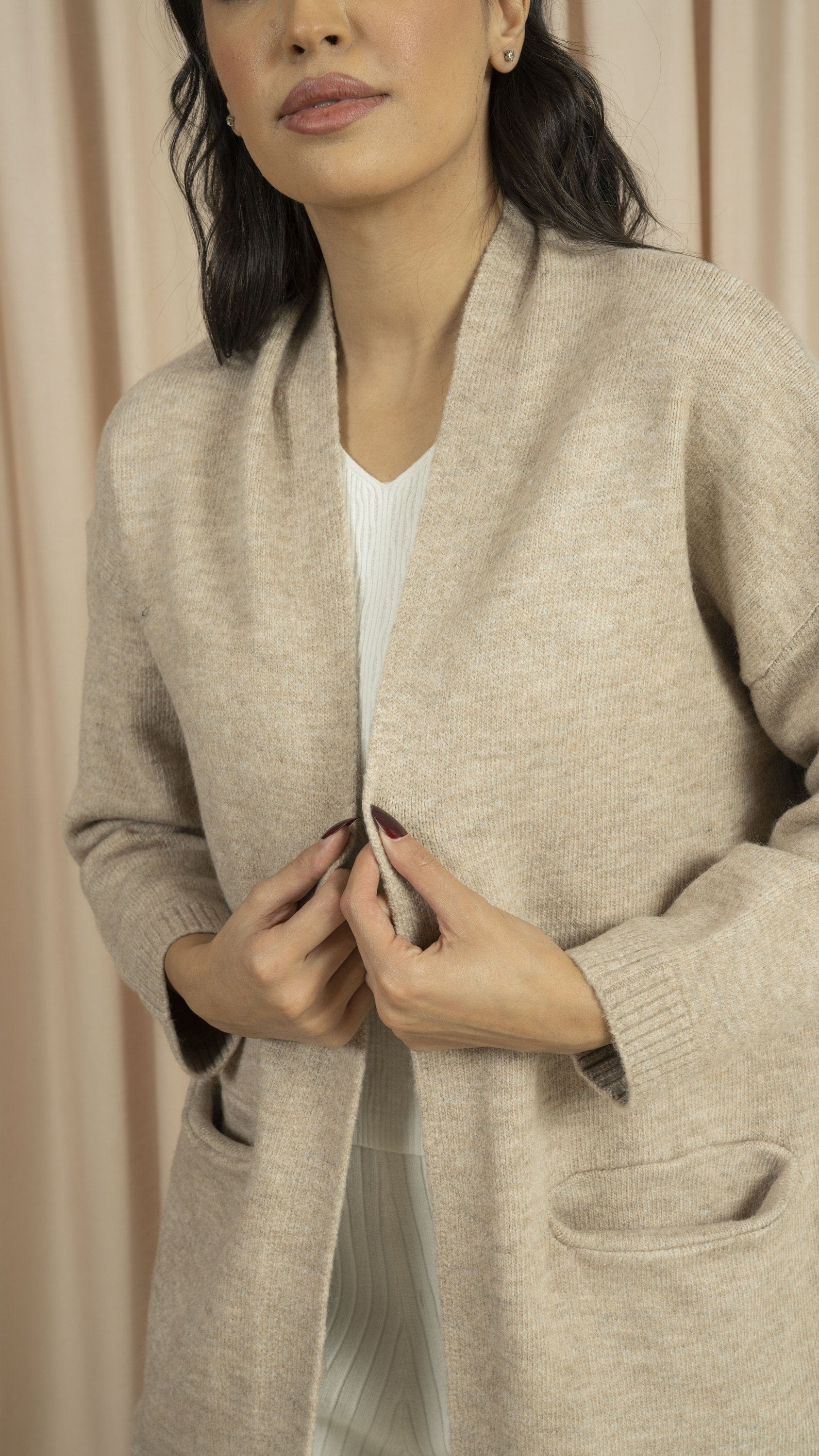 نتشي كارديجان شتوي قصير نسائي بجيب أمامي