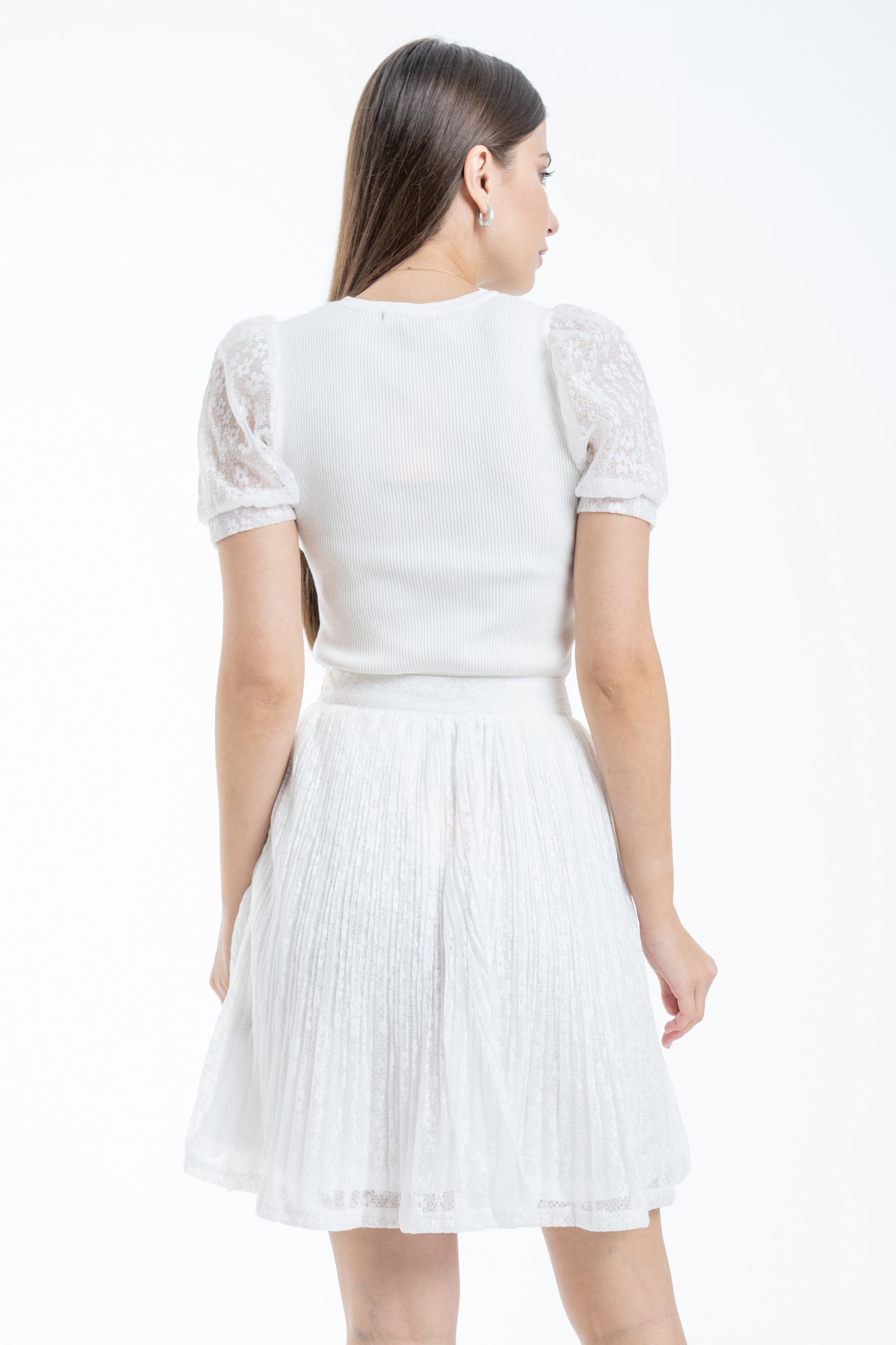 نتشي توب مضلع كم قصير بف شيفون نسائي