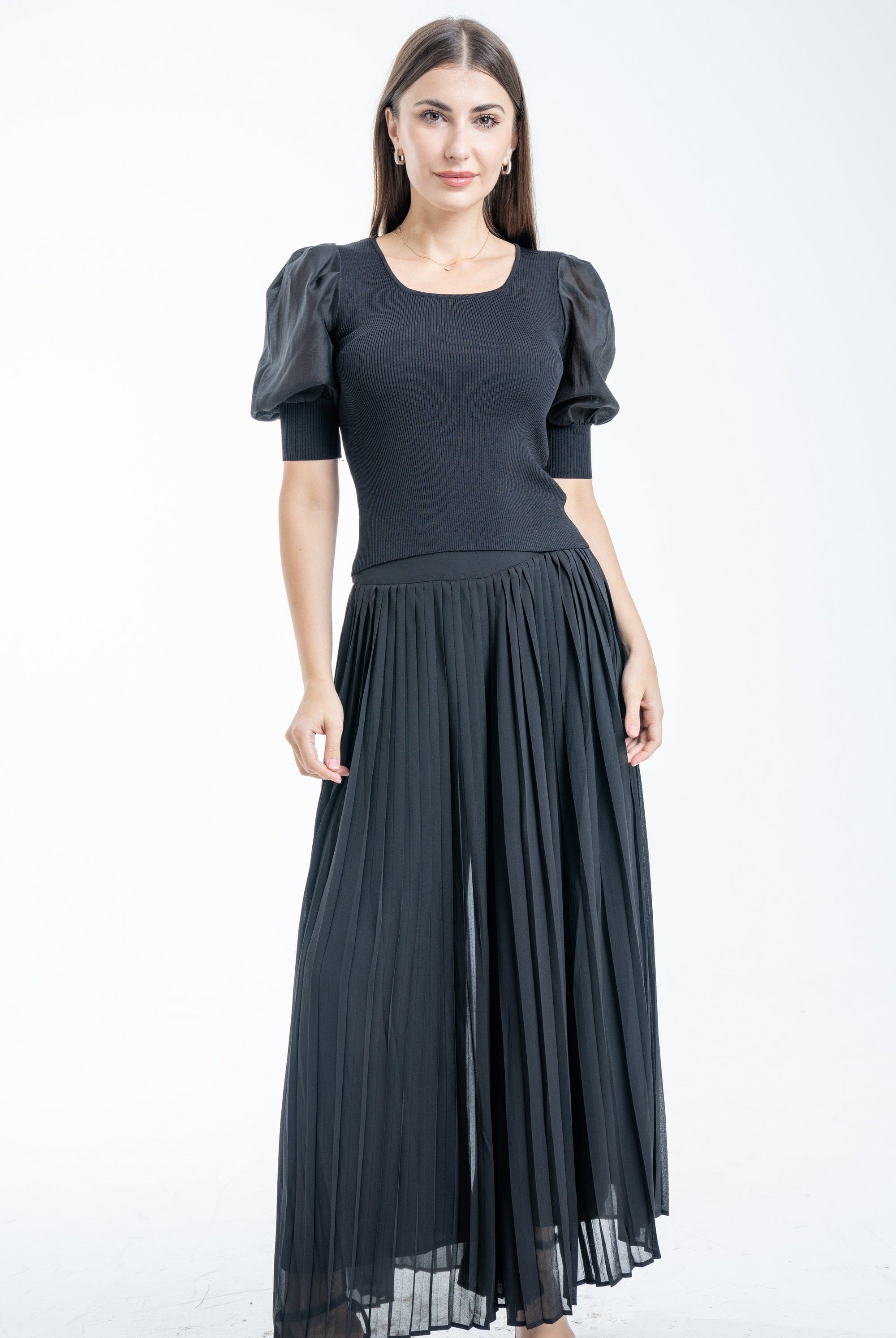 نتشي بلوزة نسائية سادة مخططة بأكمام شيفون