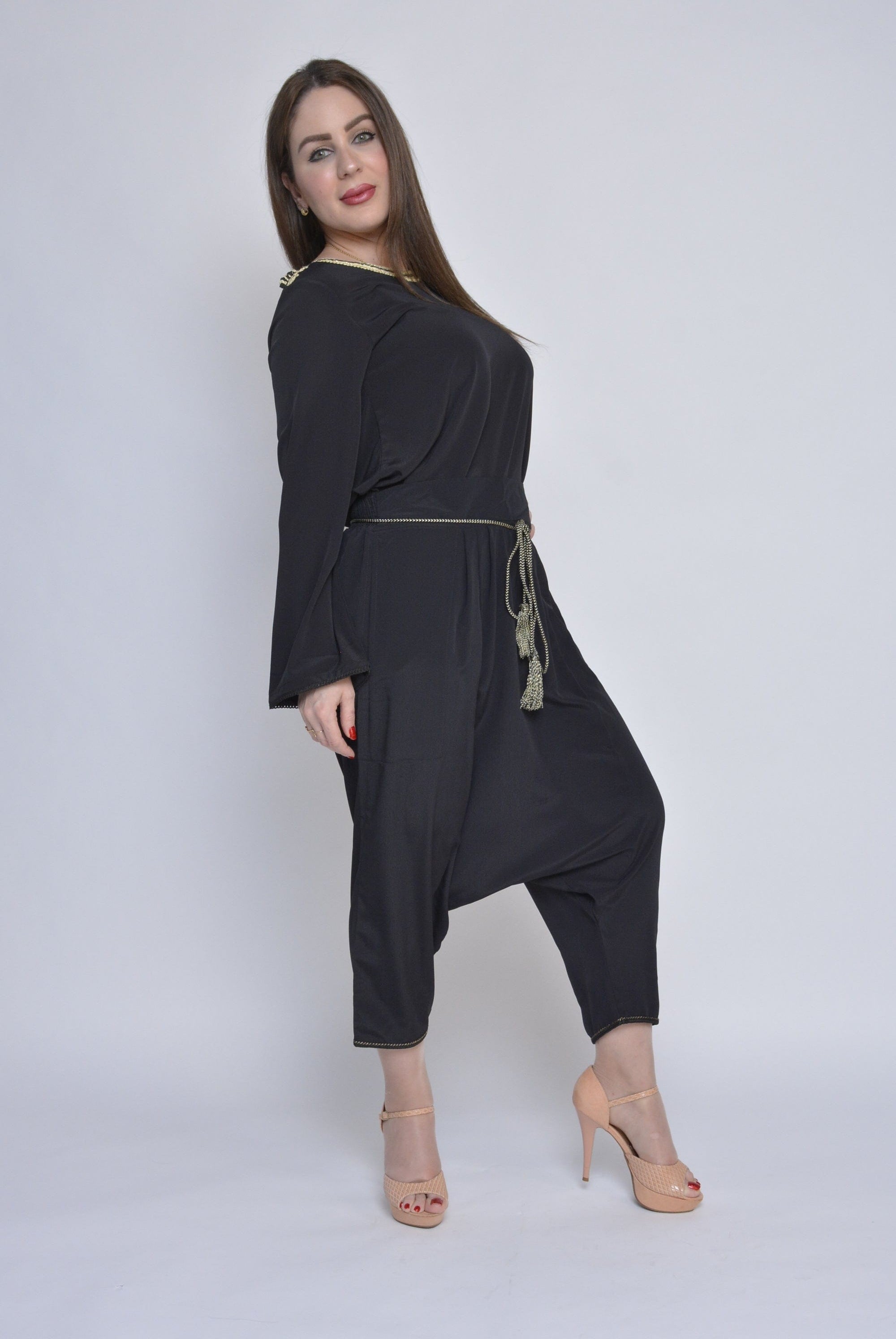 ديامانتين تونك سادة برباط على الخصر كم طويل نسائي