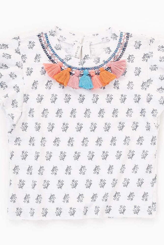 جينجرسنابس بلوزة منقوشة ياقة مطرزة كم قصير بناتي متعدد الألوان