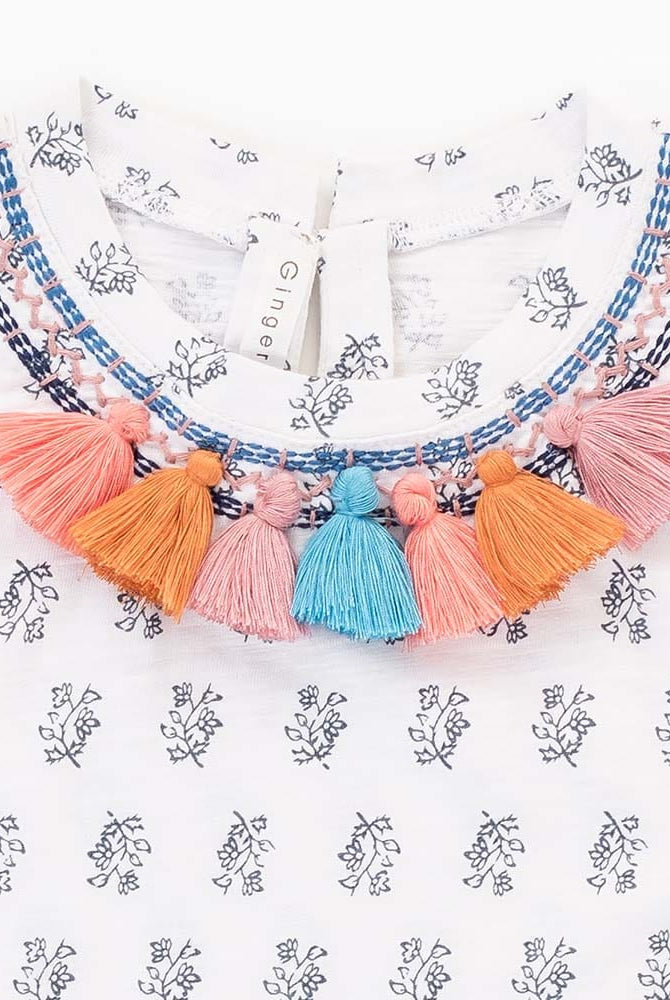 جينجرسنابس بلوزة منقوشة ياقة مطرزة كم قصير بناتي متعدد الألوان