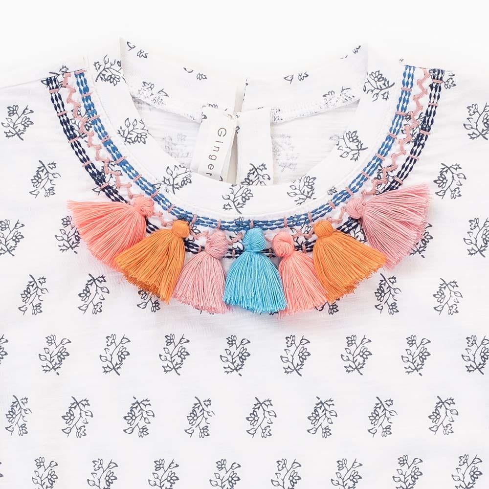 جينجرسنابس بلوزة منقوشة ياقة مطرزة كم قصير بناتي متعدد الألوان