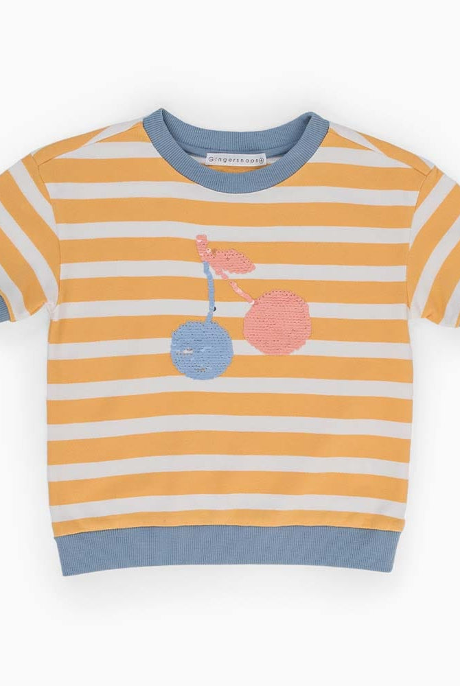 جينجرسنابس بلوزة بناتي نص كم مخطط بالعرض كريم ذهبي