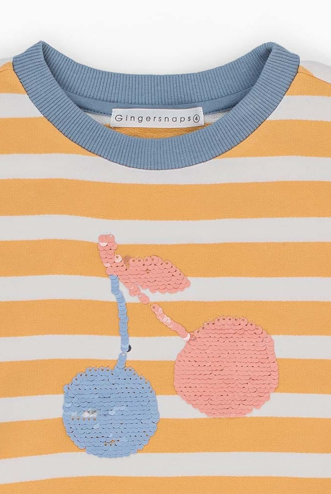 جينجرسنابس بلوزة بناتي نص كم مخطط بالعرض كريم ذهبي