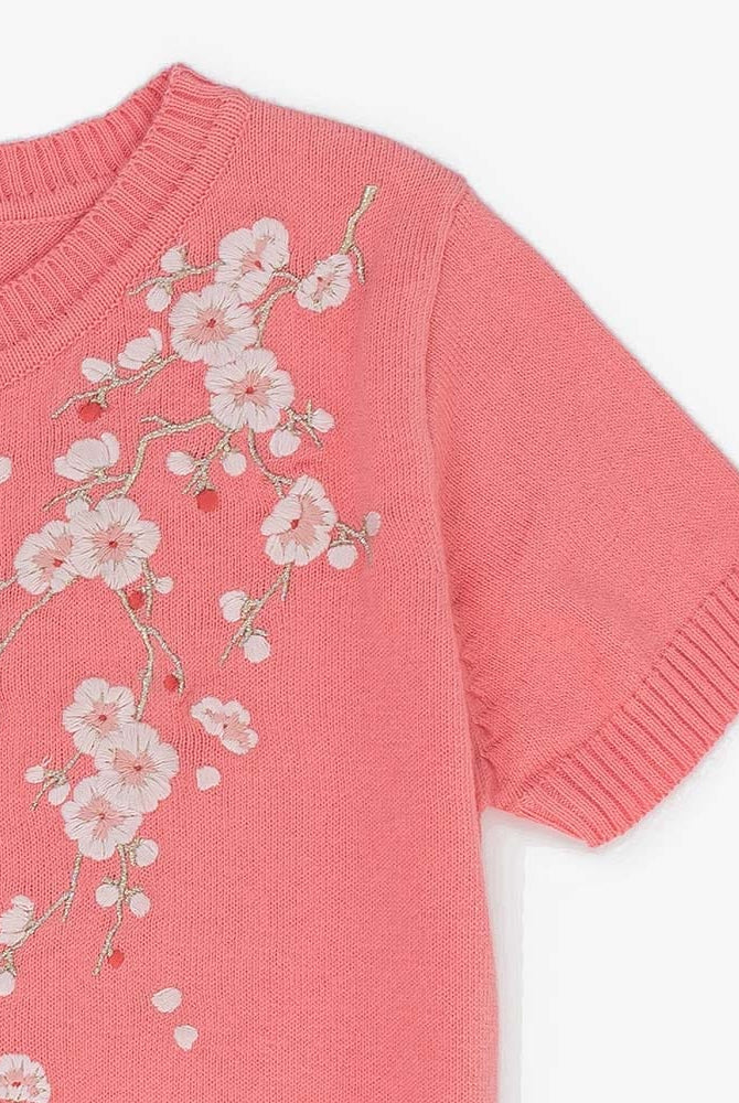 جينجرسنابس بلوزة صوف مطرزة نص كم بناتي وردي صدفي