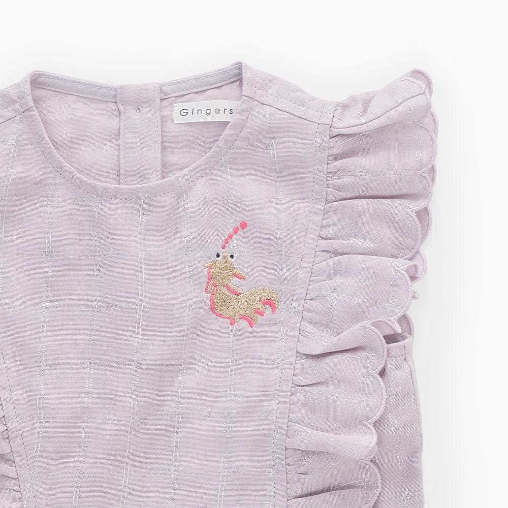 جينجرسنابس بلوزة بناتي سادة مكشكش من الجانبين كت رمادي ليلكي