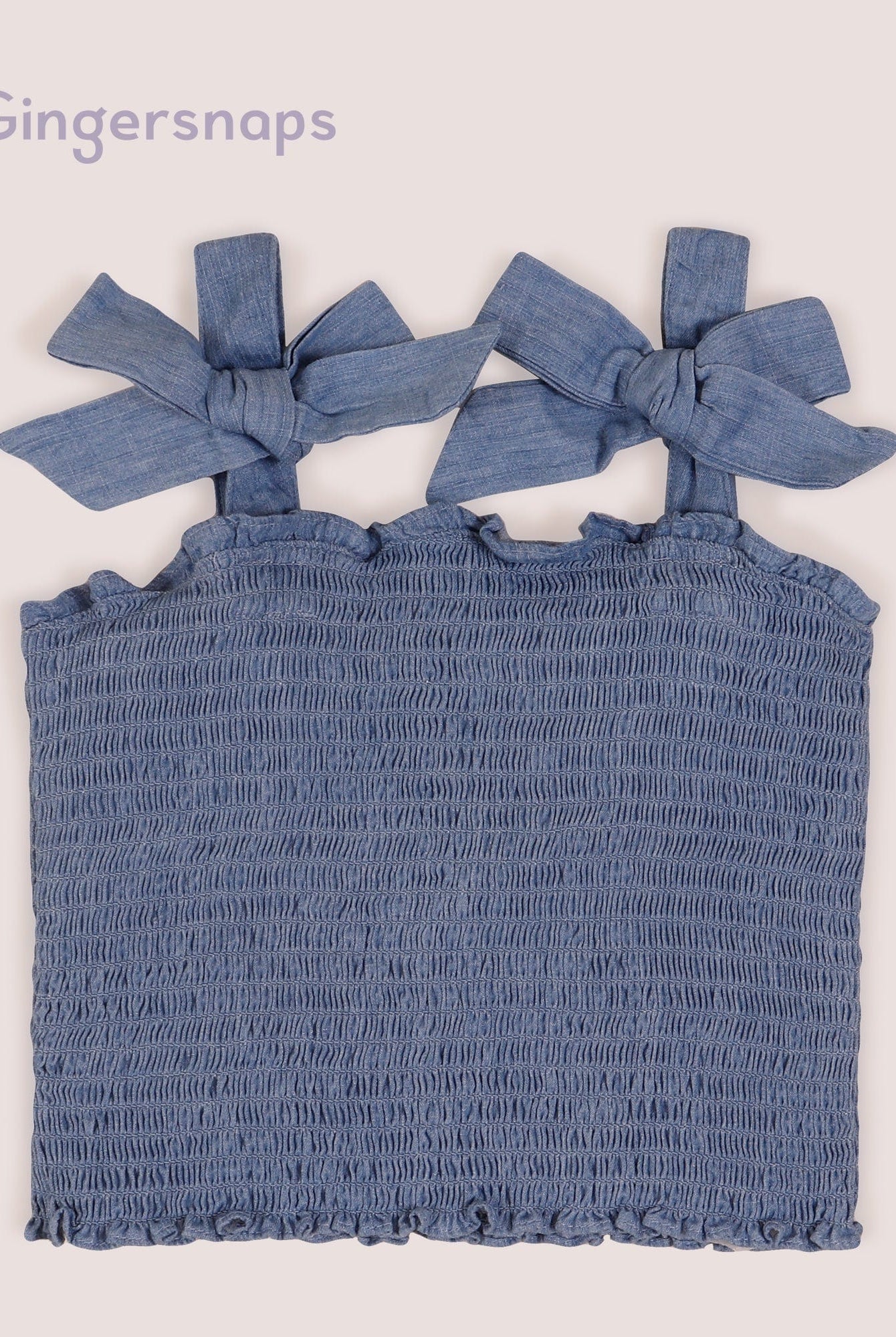 جينجرسنابس بلوزة جينز زم حمالات فيونكة بناتي أزرق فاتح