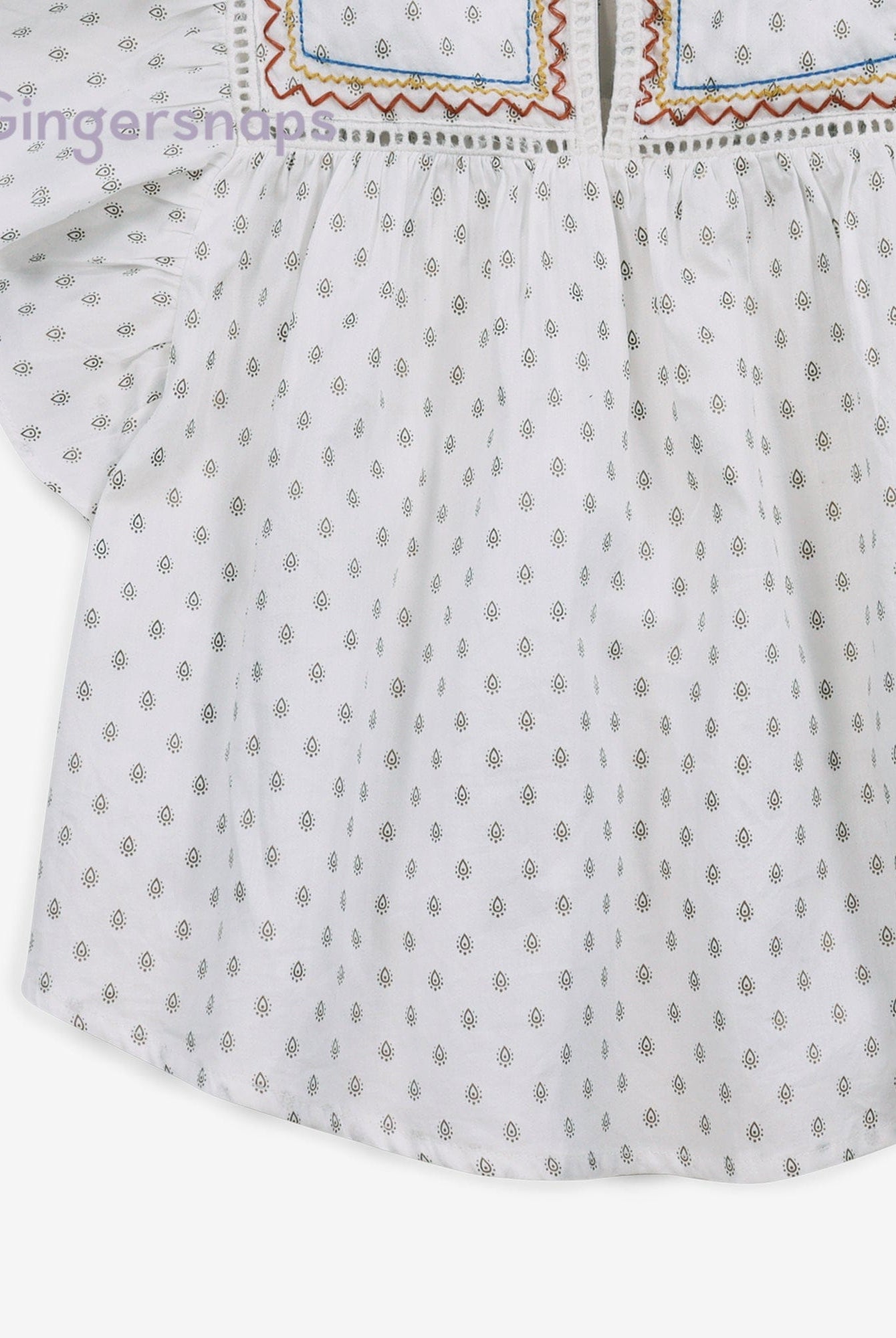 جينجرسنابس بلوزة مخرمة كم قصير منفوخ بناتي أوف وايت