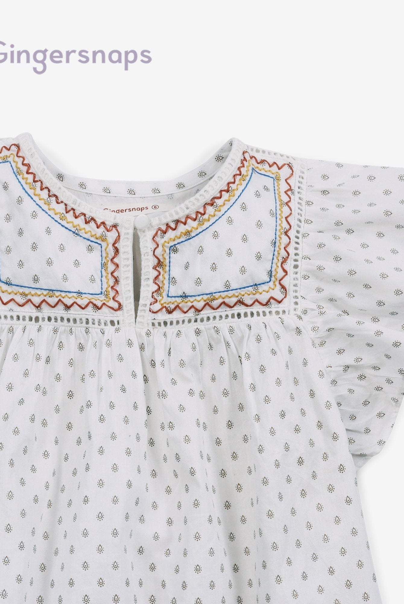 جينجرسنابس بلوزة مخرمة كم قصير منفوخ بناتي أوف وايت