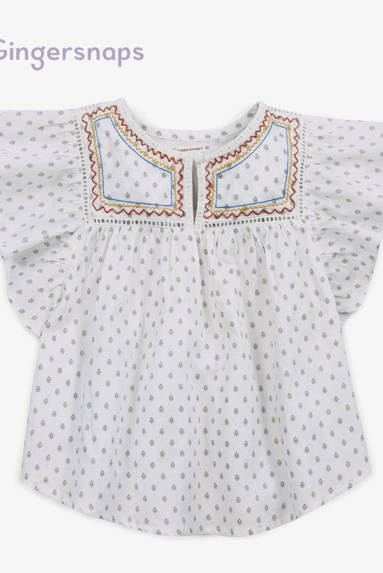 جينجرسنابس بلوزة مخرمة كم قصير منفوخ بناتي أوف وايت